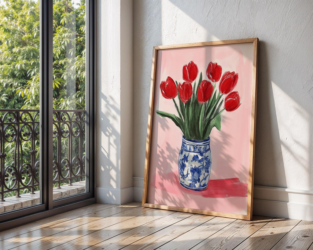 Red Tulips Print | Chinoiserie Vase, Floral Kitchen Art wall art print, modern home decor, unframed artwork by Nomad & Nest