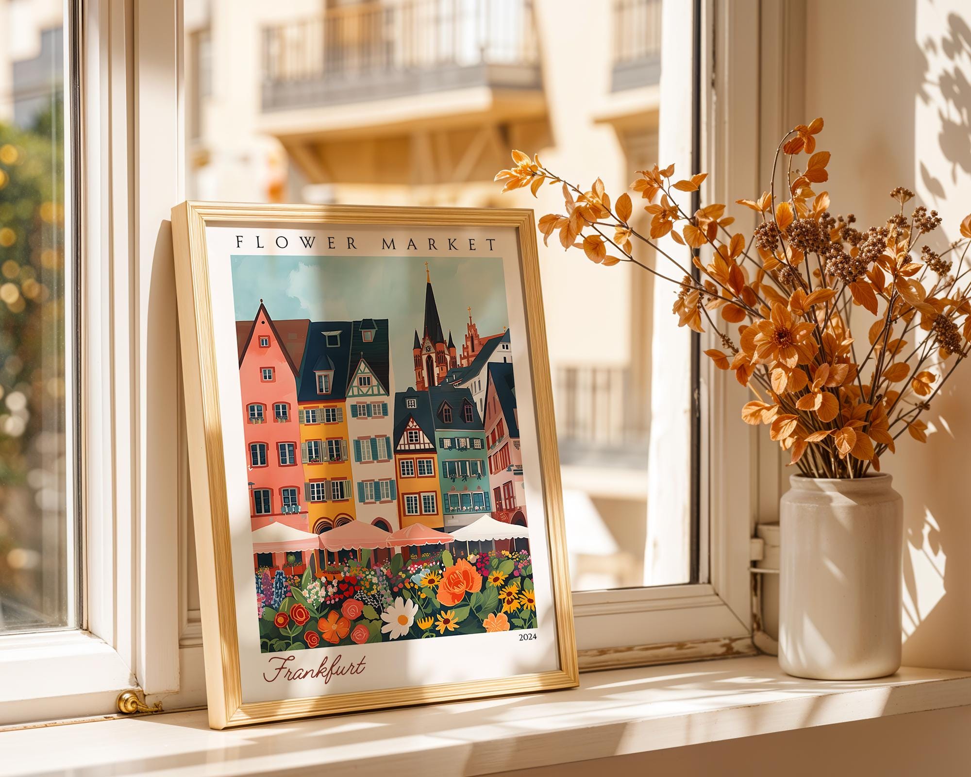 Frankfurt Flower Market Print | Vintage German Travel Poster wall art print, modern home decor, unframed artwork by Nomad & Nest
