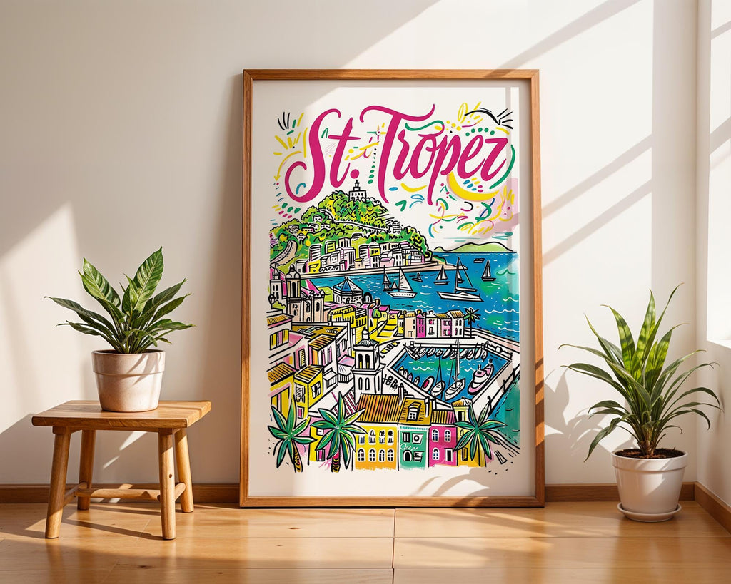 St. Tropez Art Print | French Riviera, Hand-Drawn Illustration wall art print, modern home decor, unframed artwork by Nomad & Nest