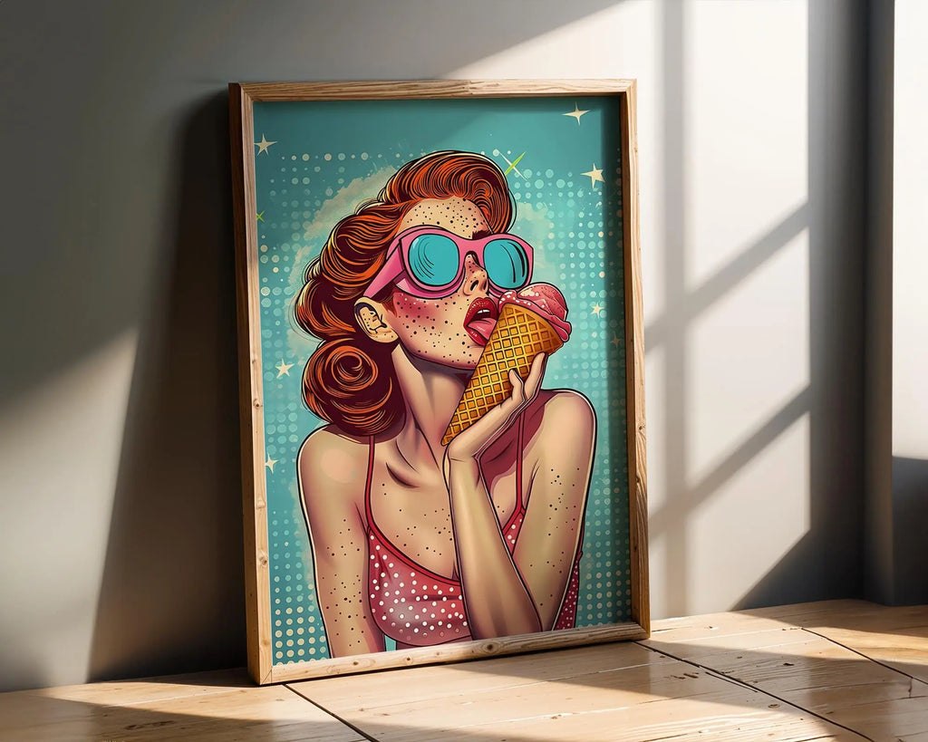 Modern Pop Art | Ice Cream Girl Print | Retro Summer wall art print, modern home decor, unframed artwork by Nomad & Nest