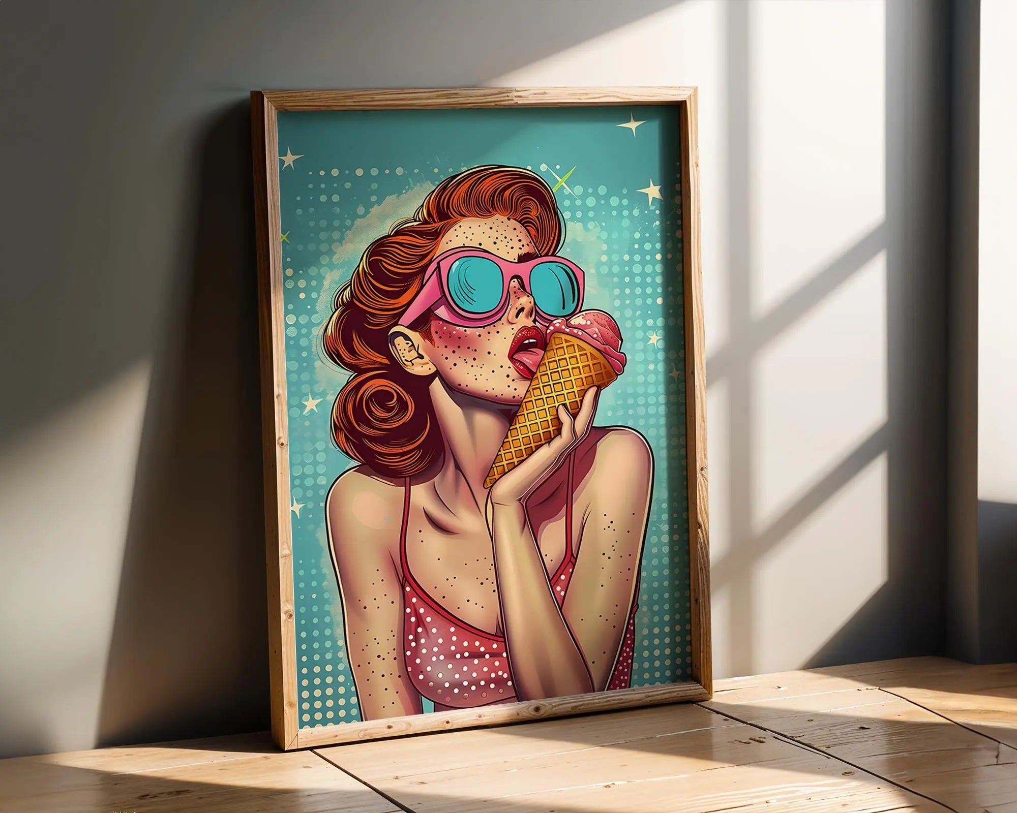 Modern Pop Art | Ice Cream Girl Print | Retro Summer wall art print, modern home decor, unframed artwork by Nomad & Nest