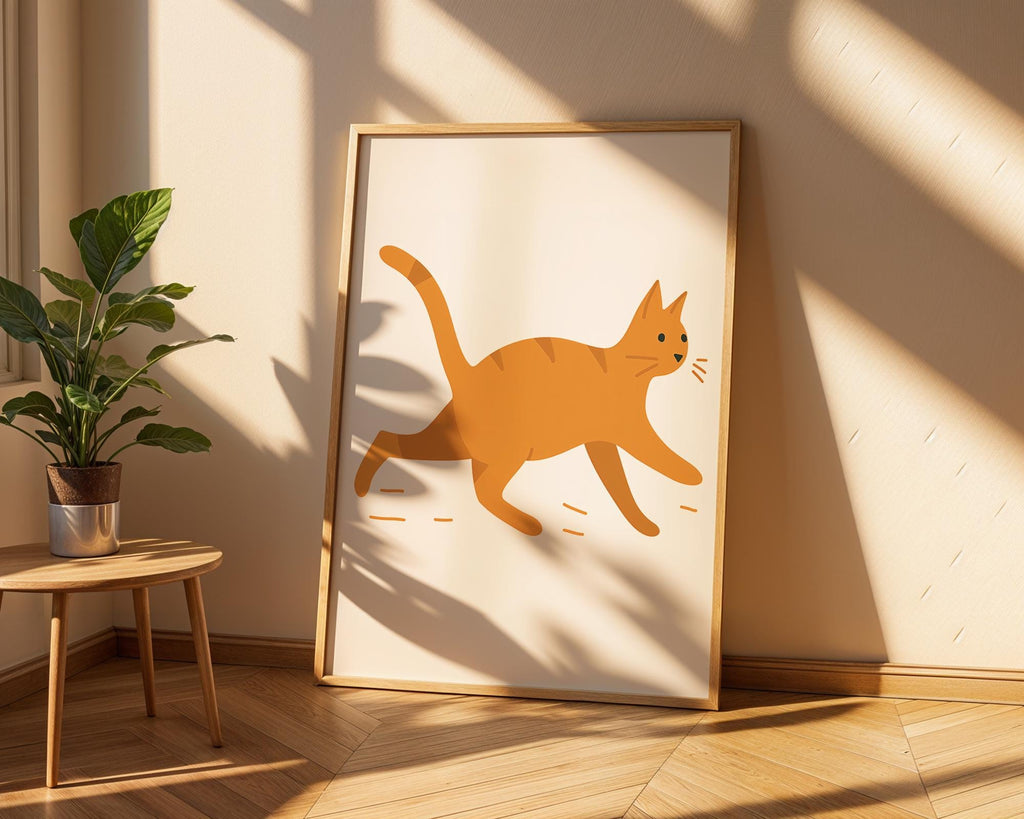 Playful Orange Cat Print | Scandinavian Nursery Art wall art print, modern home decor, unframed artwork by Nomad & Nest