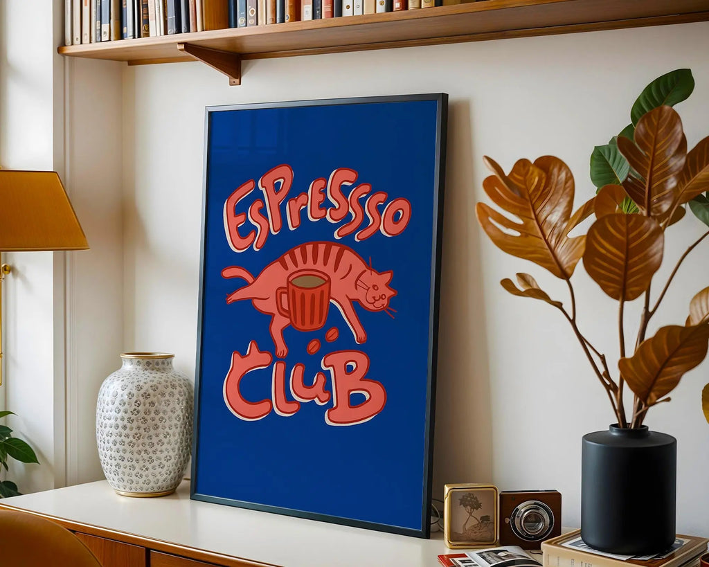 Espresso Cat Art Print | Funny Coffee Poster, Kitchen Cafe Decor wall art print, modern home decor, unframed artwork by Nomad & Nest