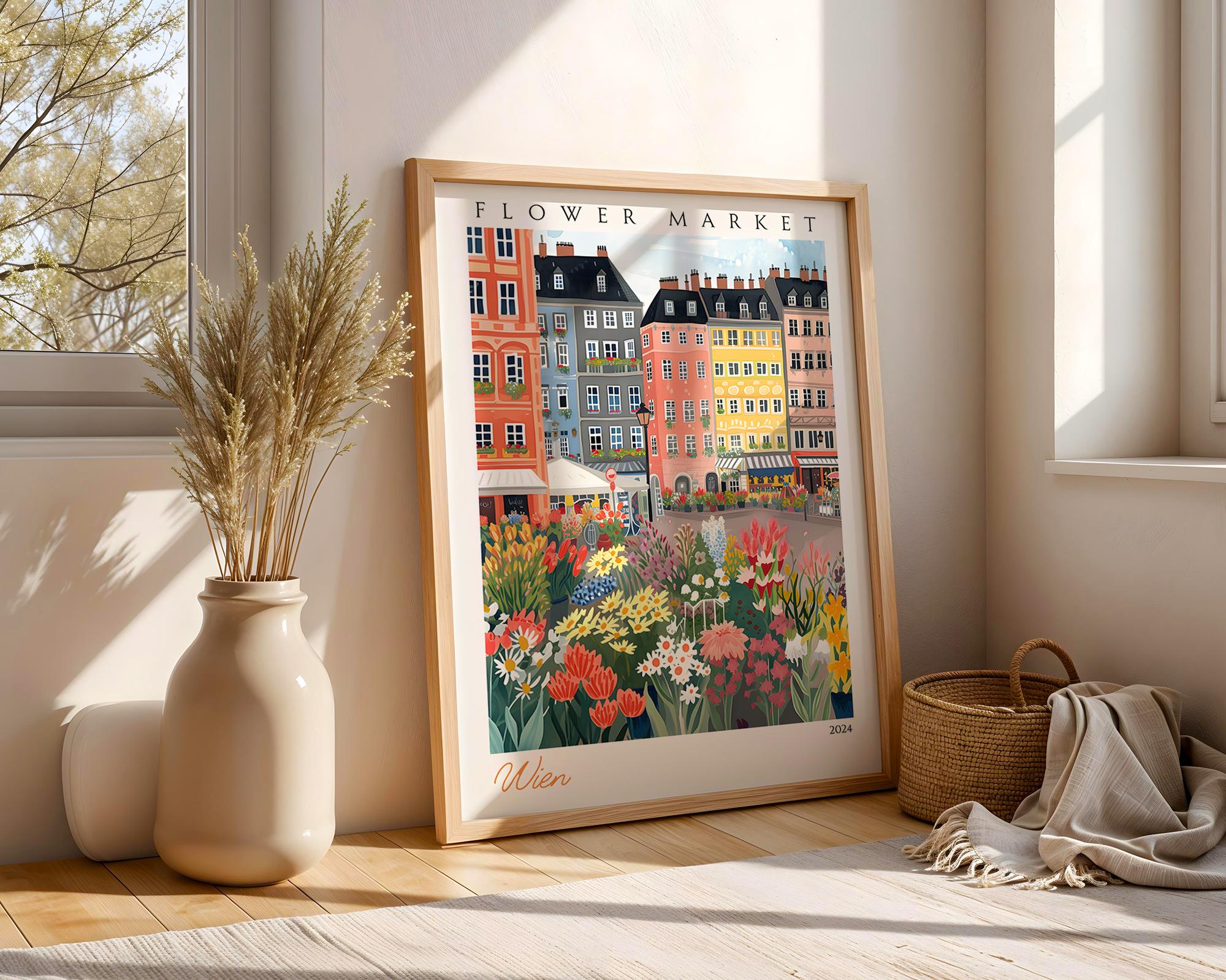 Vienna Flower Market Print | Colorful Austrian Cityscape Wall Art wall art print, modern home decor, unframed artwork by Nomad & Nest
