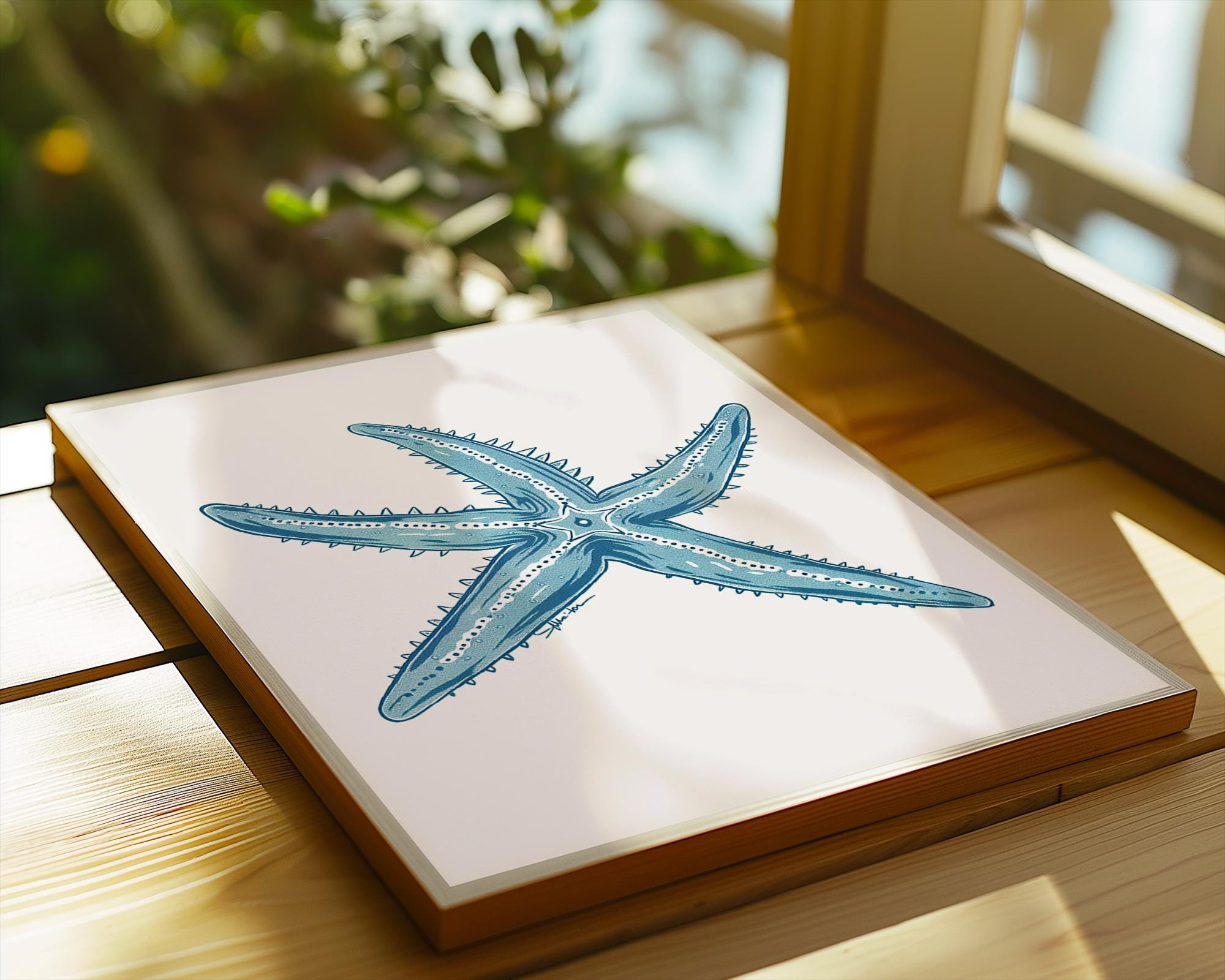 Blue Starfish Art Print | Coastal Nautical Home Decor wall art print, modern home decor, unframed artwork by Nomad & Nest