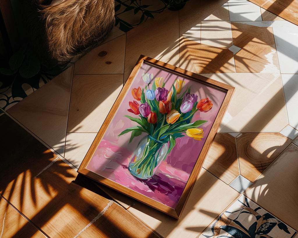Modern Pop Art | Colorful Tulip Bouquet  Print | Modern Botanical Painting wall art print, modern home decor, unframed artwork by Nomad & Nest