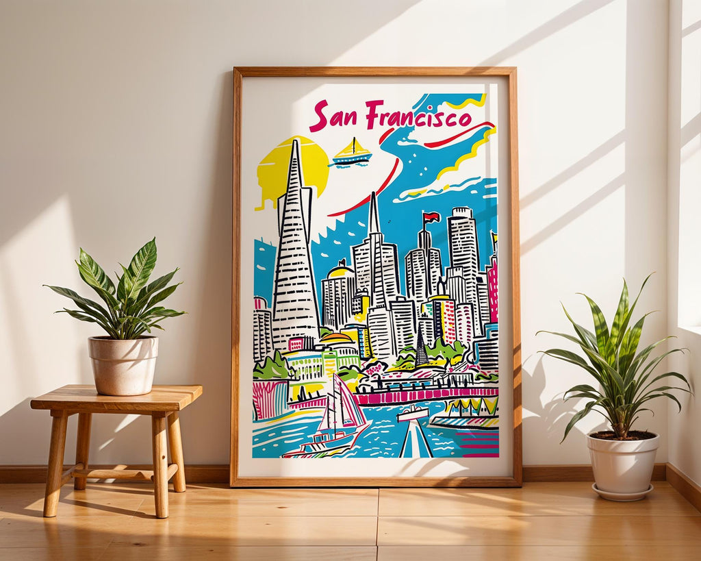 San Francisco Travel Poster | Colorful Cityscape Art Print wall art print, modern home decor, unframed artwork by Nomad & Nest