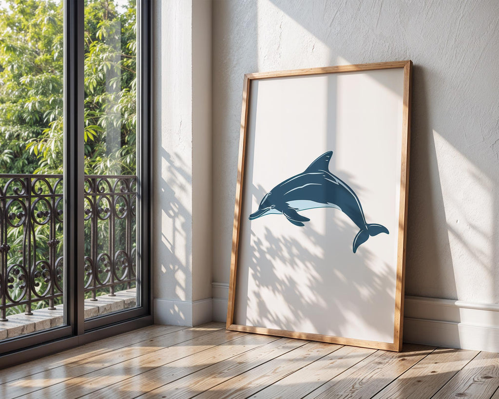 Blue Dolphin Print, Ocean Animal Illustration, Coastal Decor wall art print, modern home decor, unframed artwork by Nomad & Nest