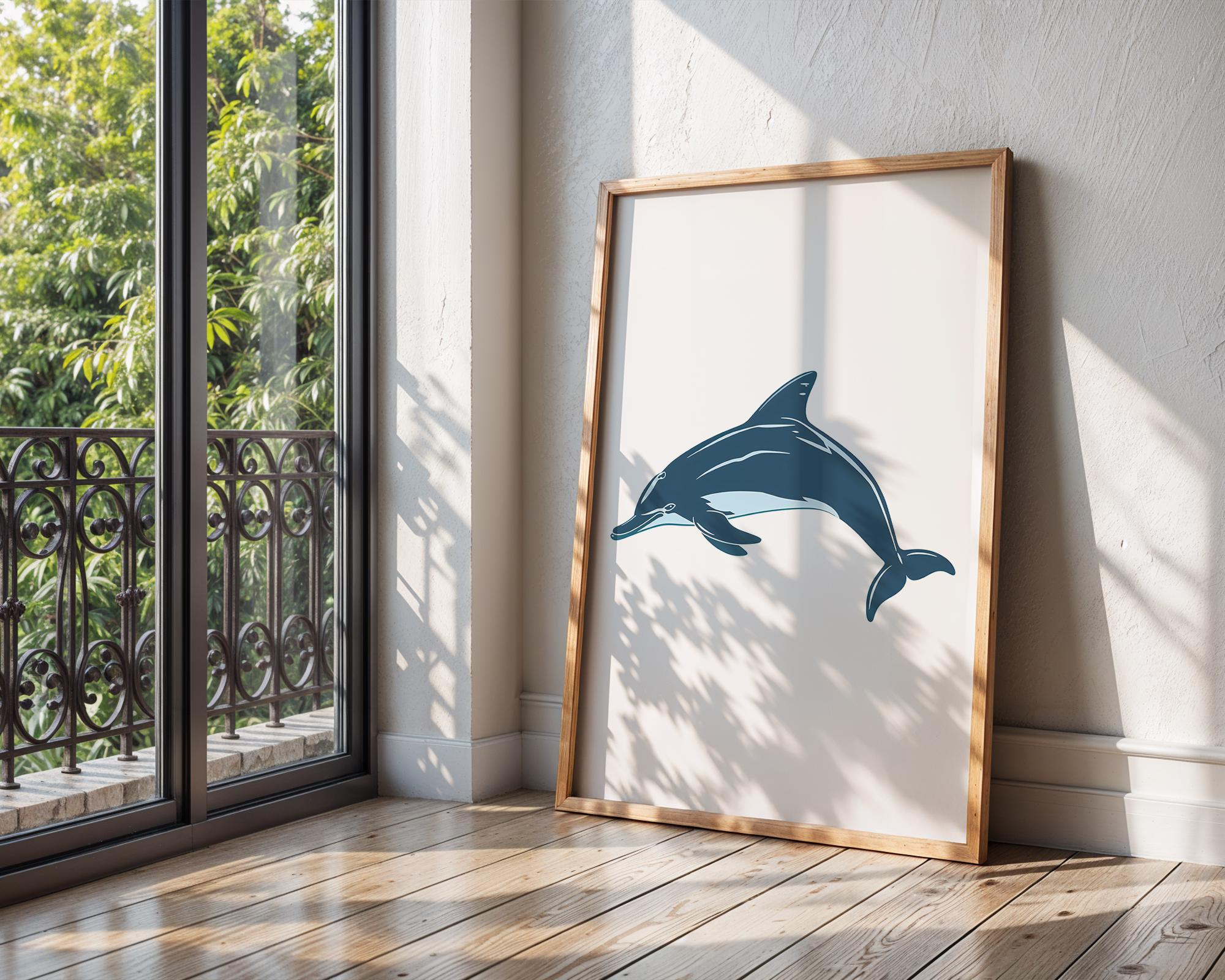Blue Dolphin Print, Ocean Animal Illustration, Coastal Decor wall art print, modern home decor, unframed artwork by Nomad & Nest