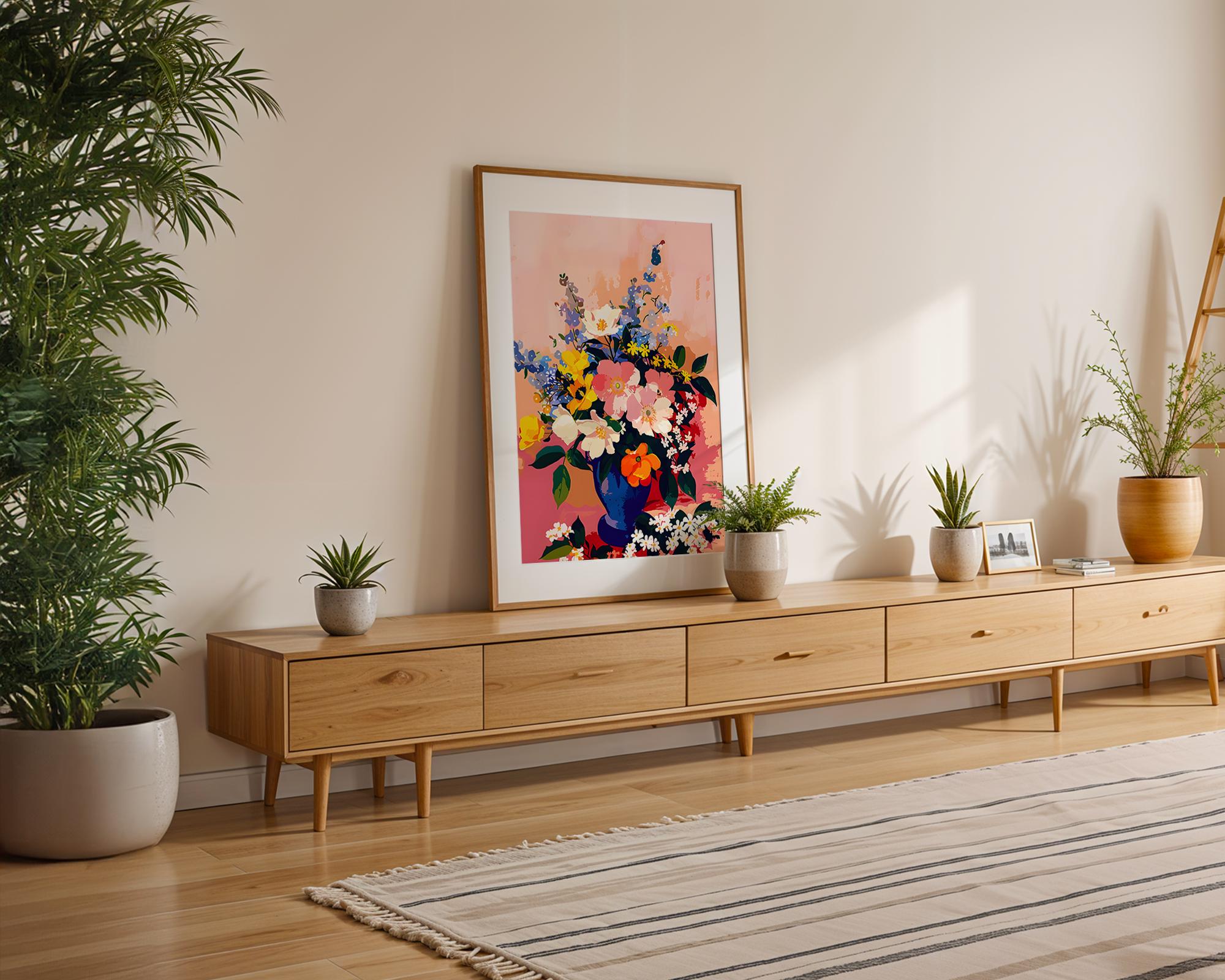 Modern Pop Art | Floral Bouquet Print | Colourful Blue Vase Decor wall art print, modern home decor, unframed artwork by Nomad & Nest