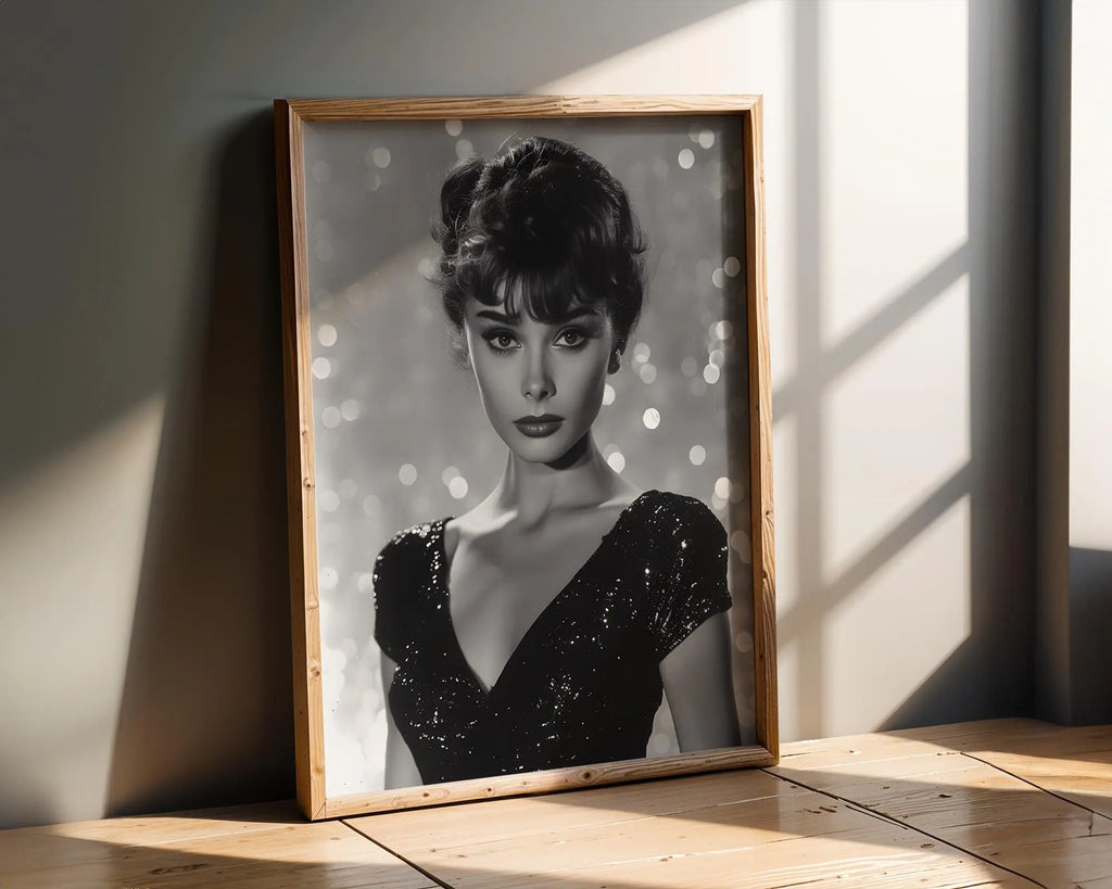 Modern Pop Art | Audrey Hepburn Glamour Portrait – Black & White Hollywood Print wall art print, modern home decor, unframed artwork by Nomad & Nest