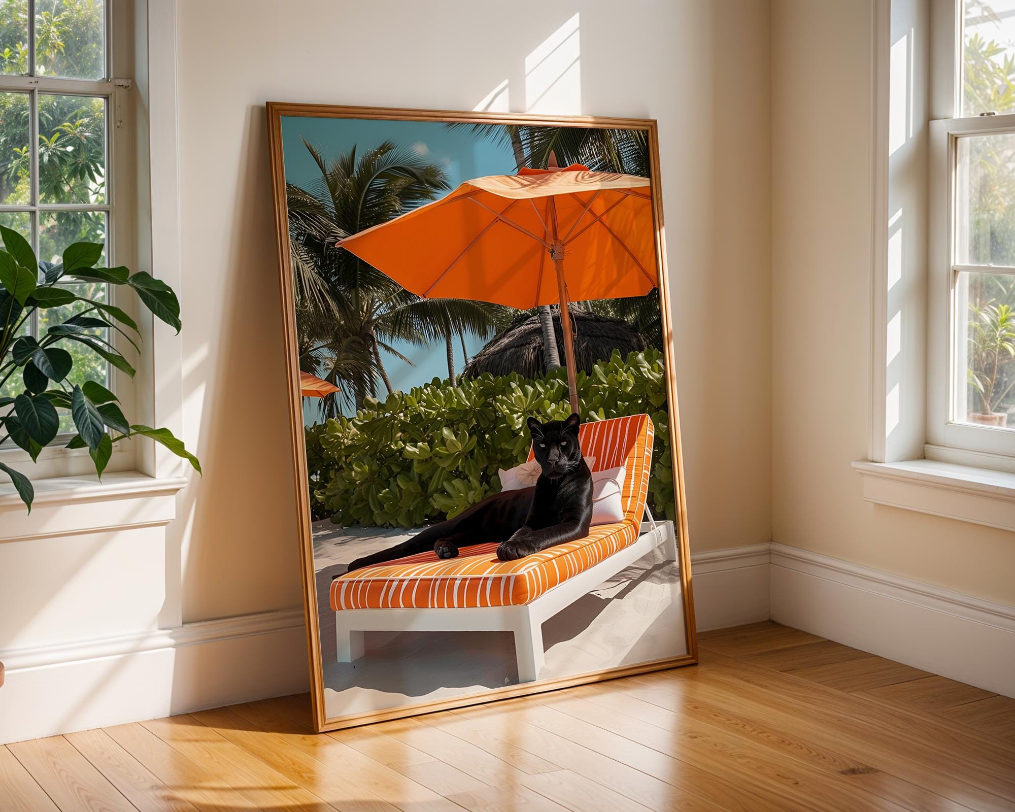 Colourful Prints | Black Panther Beach Print | Quirky Tropical Wall Art wall art print, modern home decor, unframed artwork by Nomad & Nest