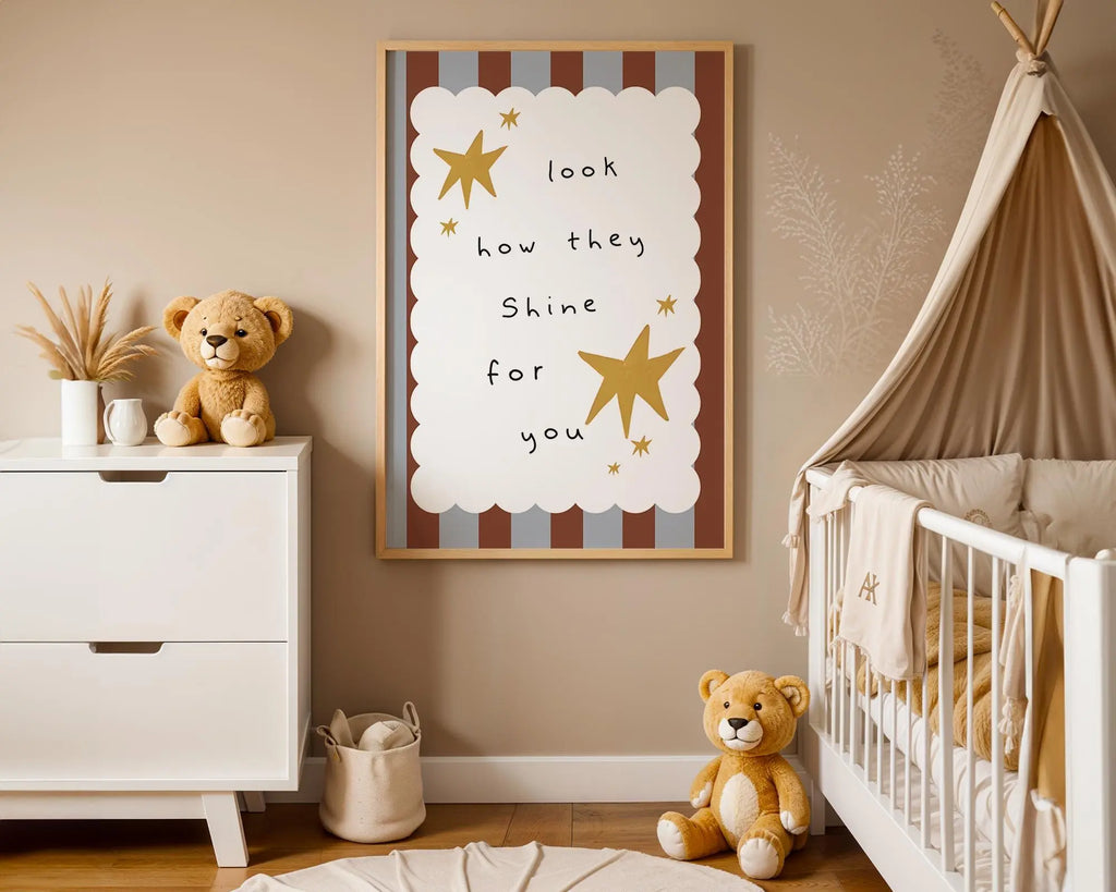 Playroom Ideas | Look How They Shine Nursery Wall Art | Starry Boho Quote Print wall art print, modern home decor, unframed artwork by Nomad & Nest