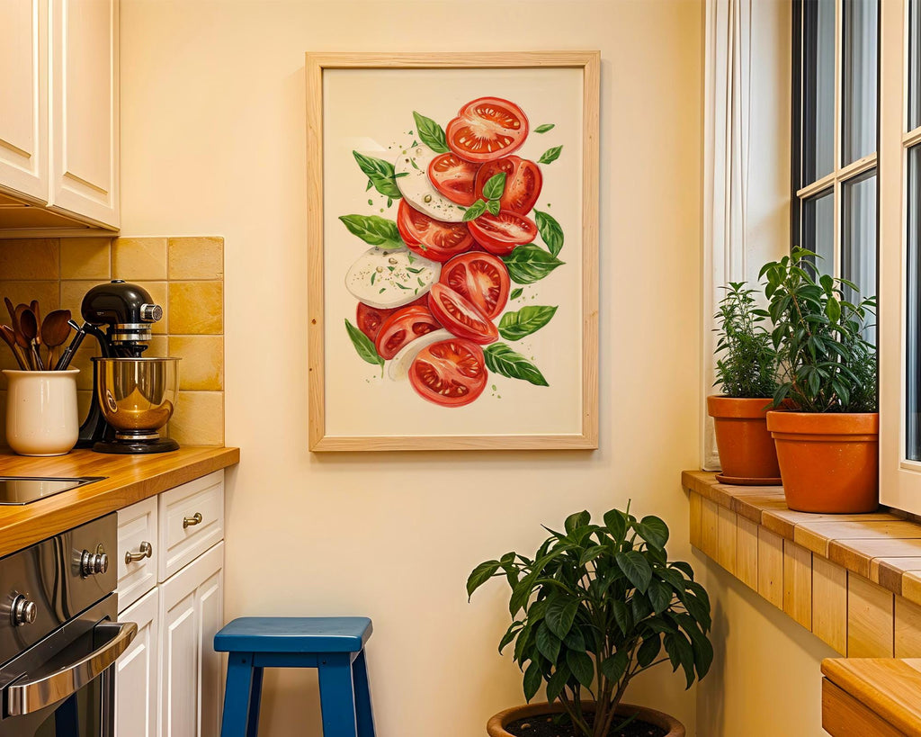 Caprese Salad Watercolor Print, Tomato Mozzarella Basil, Kitchen Wall Art wall art print, modern home decor, unframed artwork by Nomad & Nest