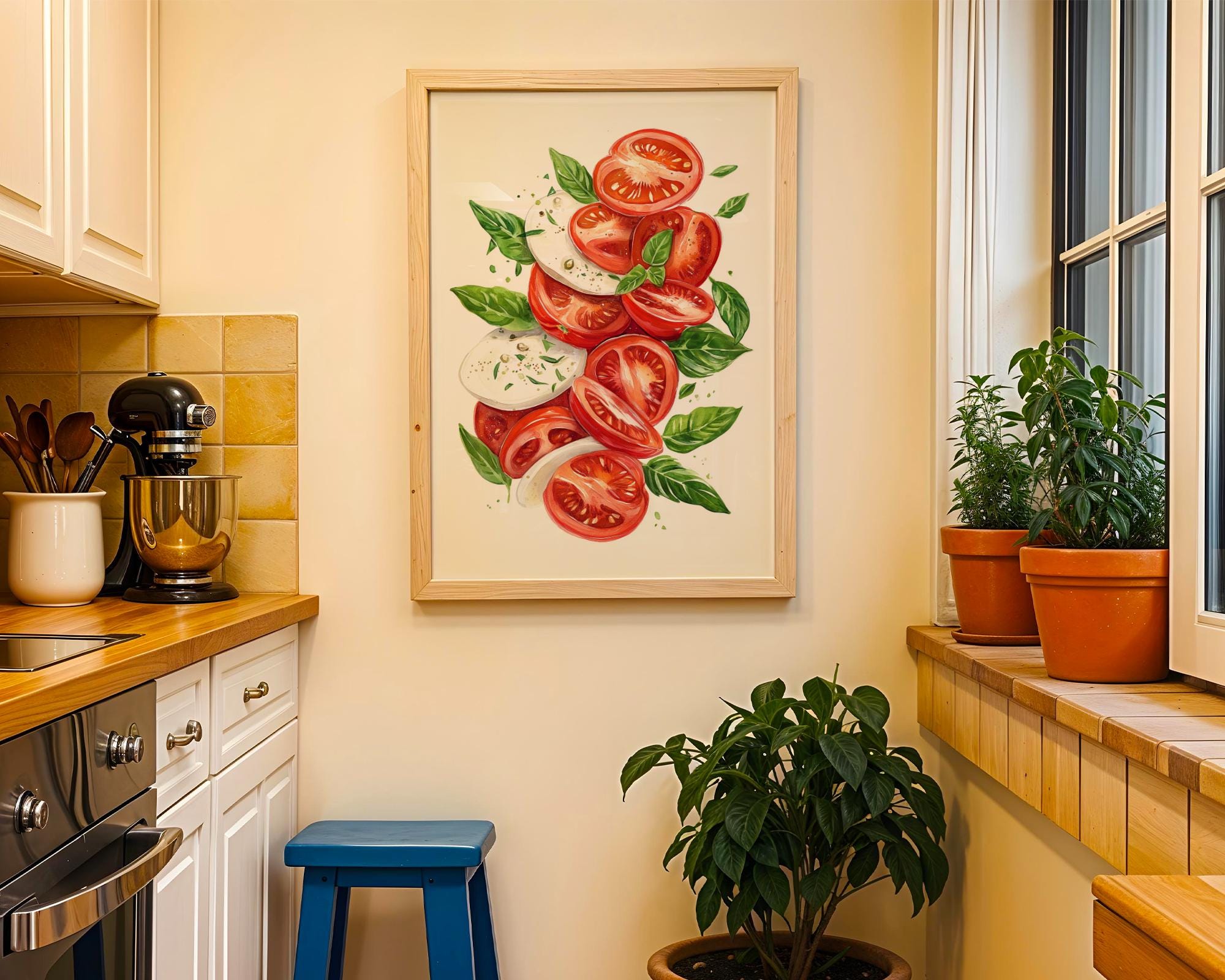 Caprese Salad Watercolor Print, Tomato Mozzarella Basil, Kitchen Wall Art wall art print, modern home decor, unframed artwork by Nomad & Nest