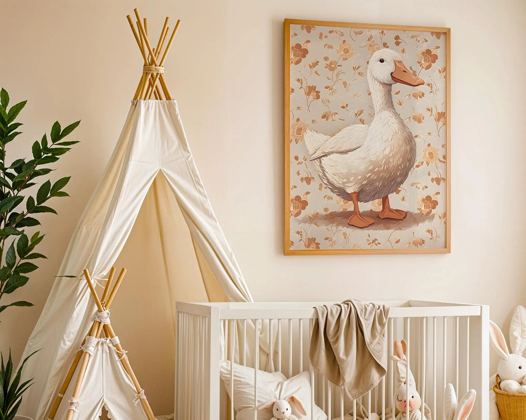 Playroom Ideas | Vintage Goose Nursery Wall Art – Neutral Farm Baby Print wall art print, modern home decor, unframed artwork by Nomad & Nest