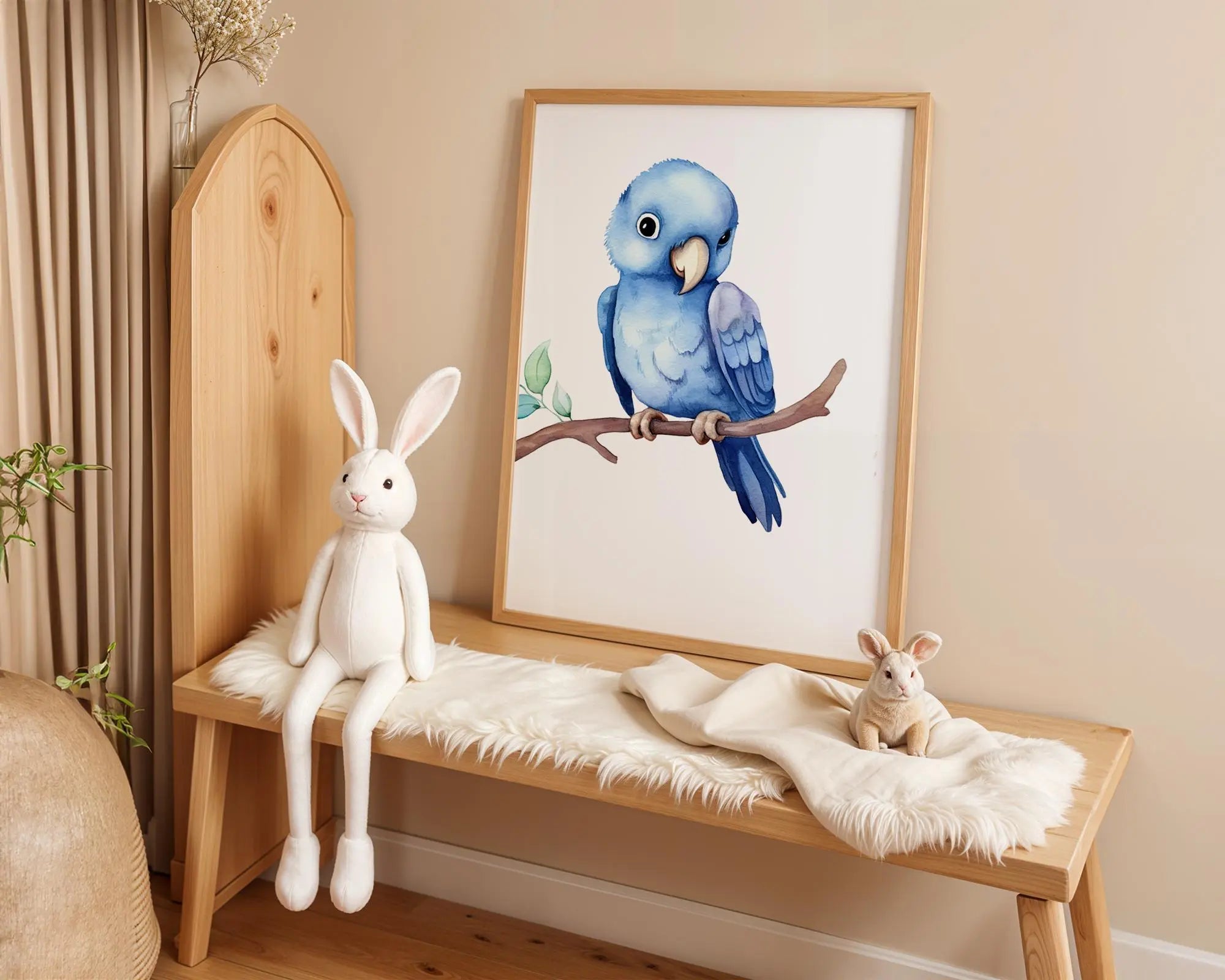 Playroom Ideas | Blue Parrot Nursery Wall Art | Tropical Bird Baby Print wall art print, modern home decor, unframed artwork by Nomad & Nest