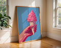 Colourful Prints | Pink Ice Cream Cone Art Print | Retro Summer Dessert Poster wall art print, modern home decor, unframed artwork by Nomad & Nest