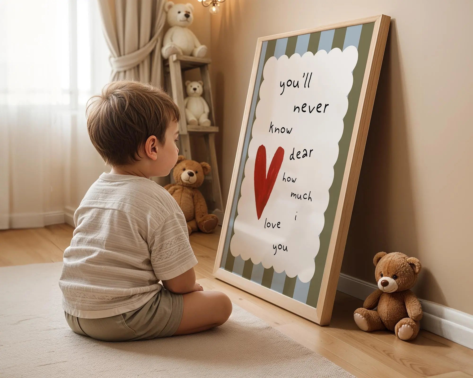 Playroom Ideas | Never Know How Much Love Nursery Wall Art | Heart Quote Print wall art print, modern home decor, unframed artwork by Nomad & Nest