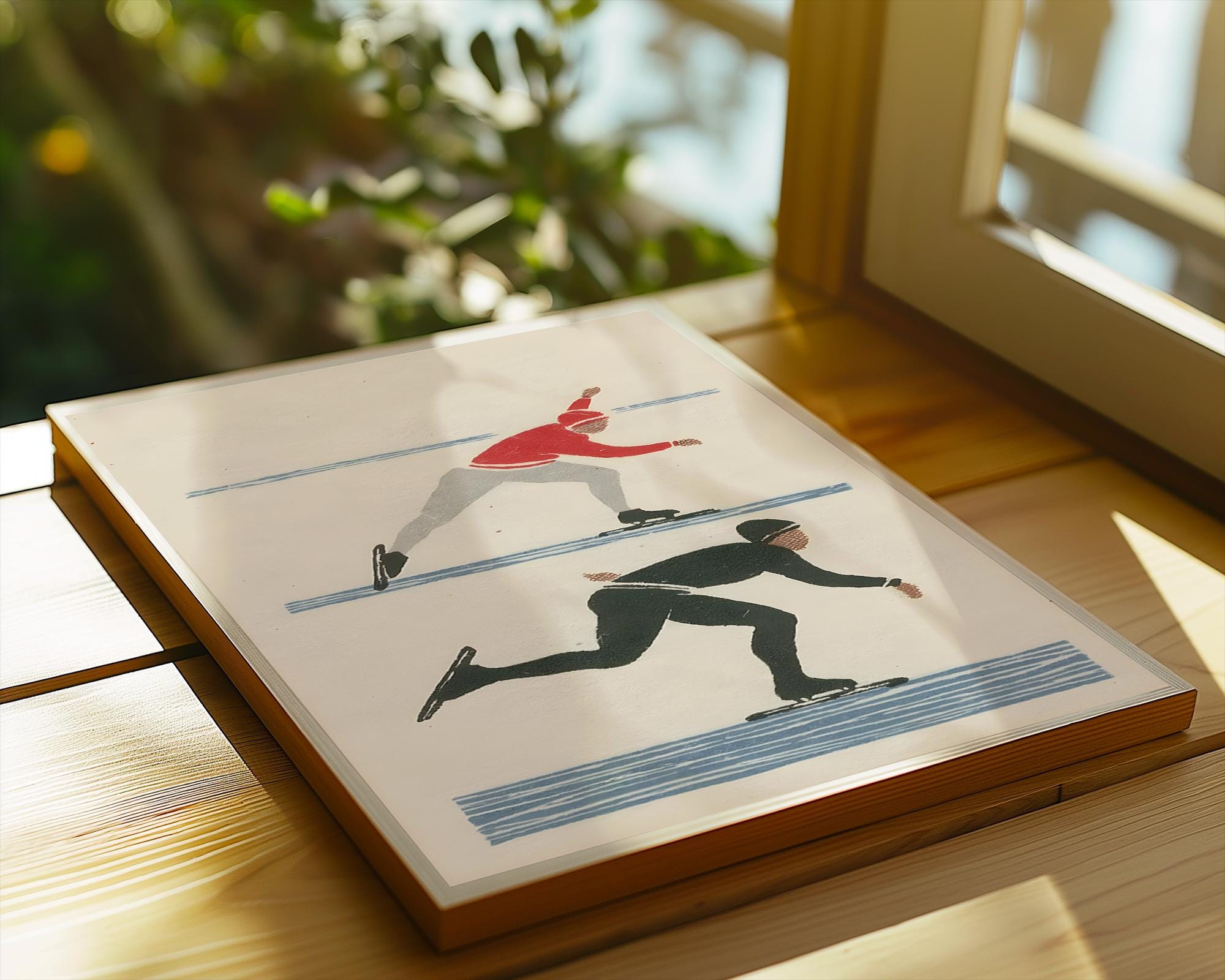 Retro Ice Skaters Art Print | Scandinavian Minimalist Winter Sports Poster wall art print, modern home decor, unframed artwork by Nomad & Nest