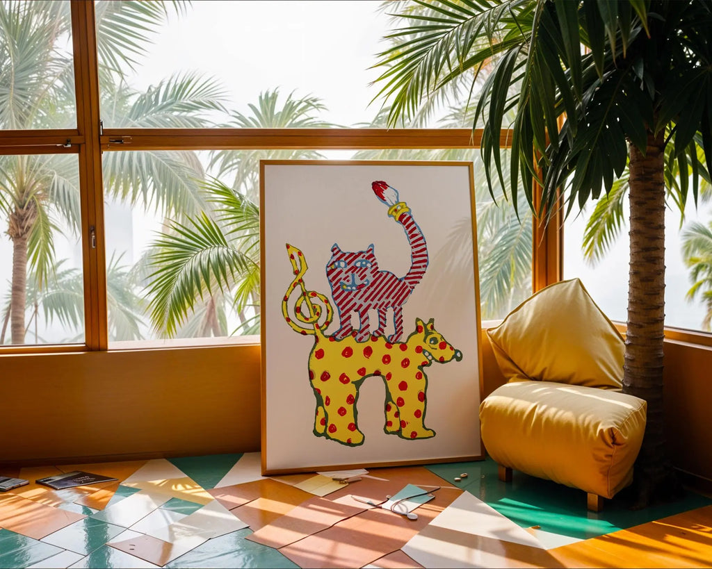 Whimsical Cat and Dog Art Print | Scandinavian Nursery Decor wall art print, modern home decor, unframed artwork by Nomad & Nest