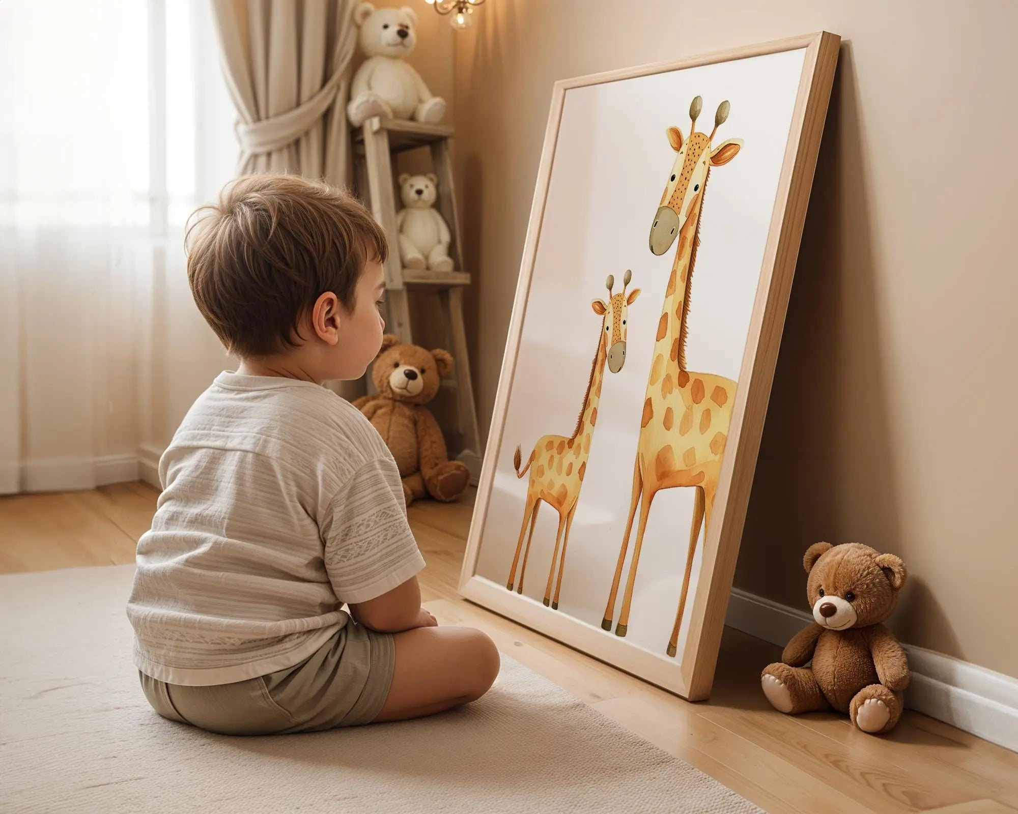 Playroom Ideas | Giraffe Nursery Wall Art | Safari Animal Mother Baby Print wall art print, modern home decor, unframed artwork by Nomad & Nest