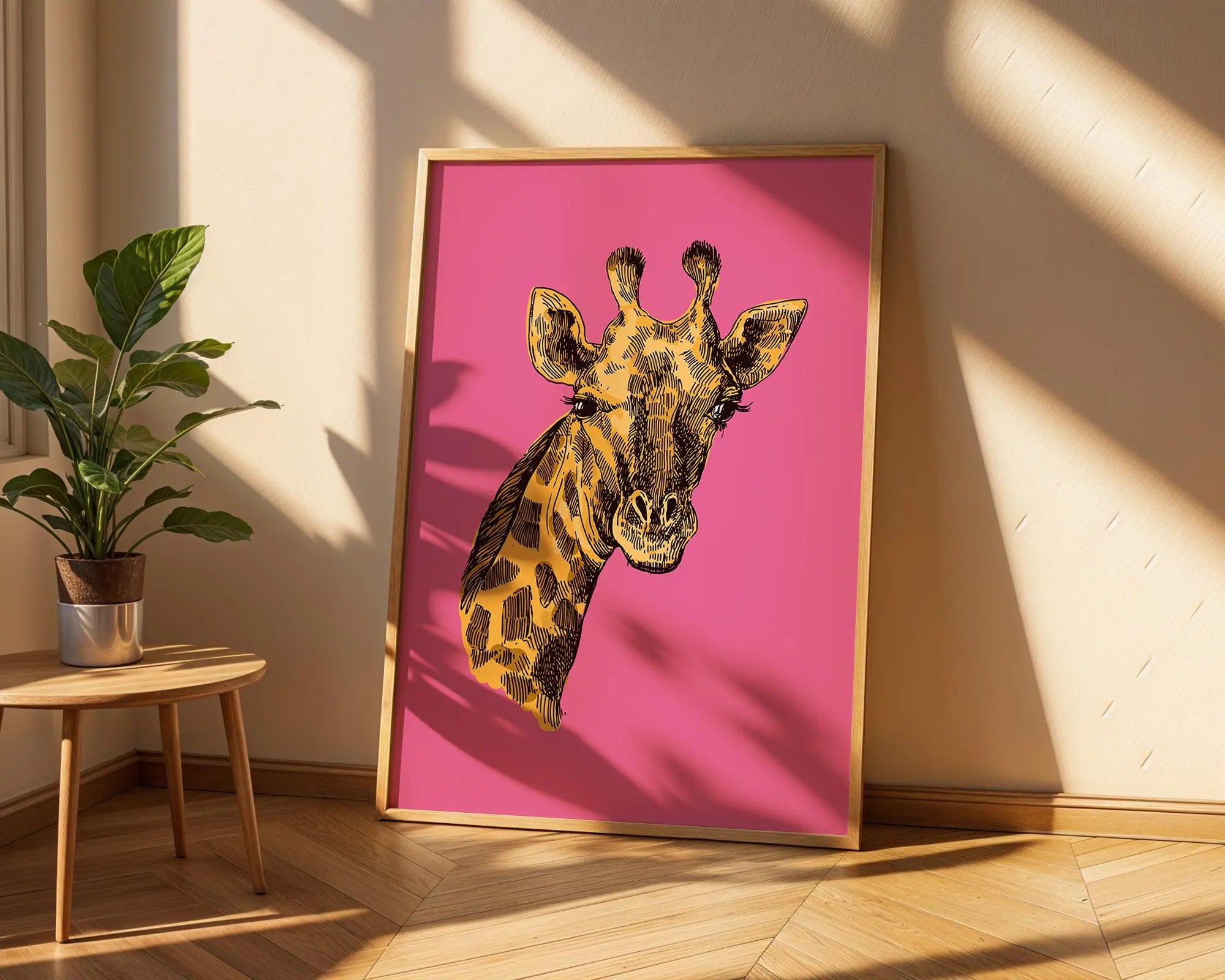 Pop Art Giraffe Print | Yellow & Black on Pink, Modern Animal Poster wall art print, modern home decor, unframed artwork by Nomad & Nest