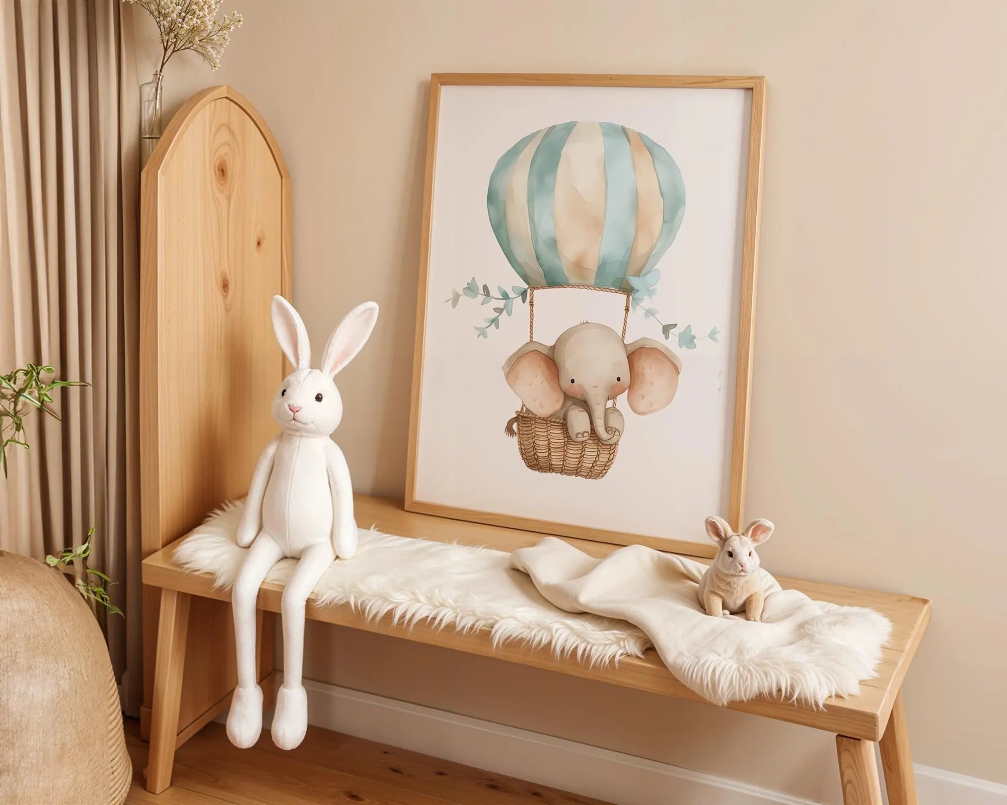 Playroom Ideas | Elephant Balloon Nursery Art | Blush Safari Baby Decor wall art print, modern home decor, unframed artwork by Nomad & Nest
