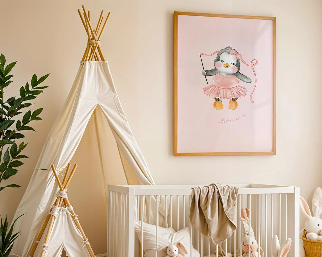 Playroom Ideas | Penguin Ballerina Nursery Art | Fun Dance Baby Print wall art print, modern home decor, unframed artwork by Nomad & Nest