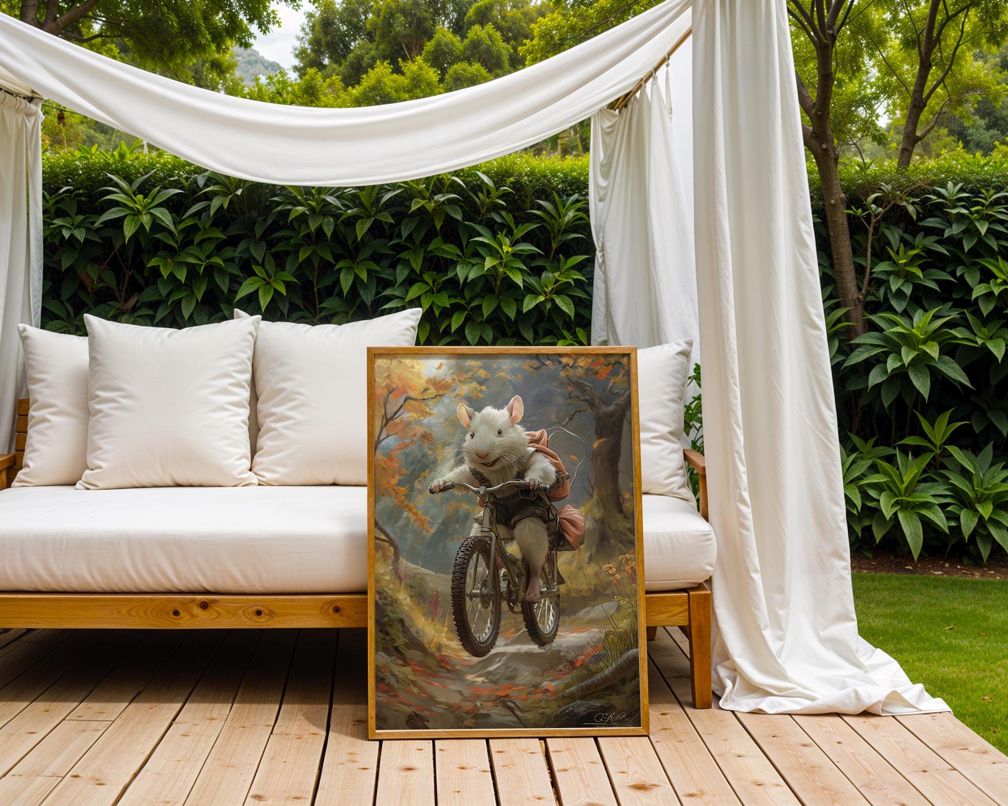 Mouse on Mountain Bike Print | Whimsical Animal Wall Art wall art print, modern home decor, unframed artwork by Nomad & Nest