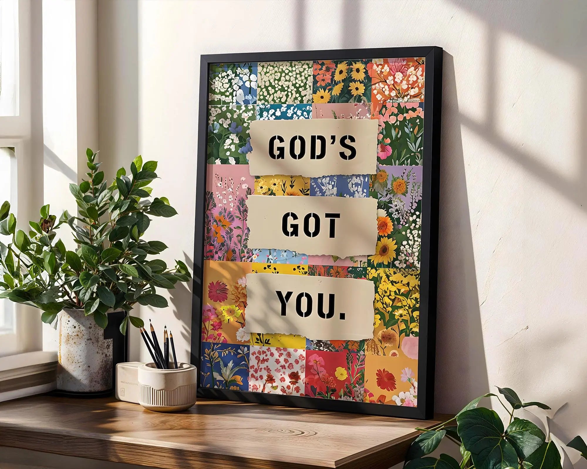 God's Got You Floral Wall Art Print | Christian Encouragement wall art print, modern home decor, unframed artwork by Nomad & Nest
