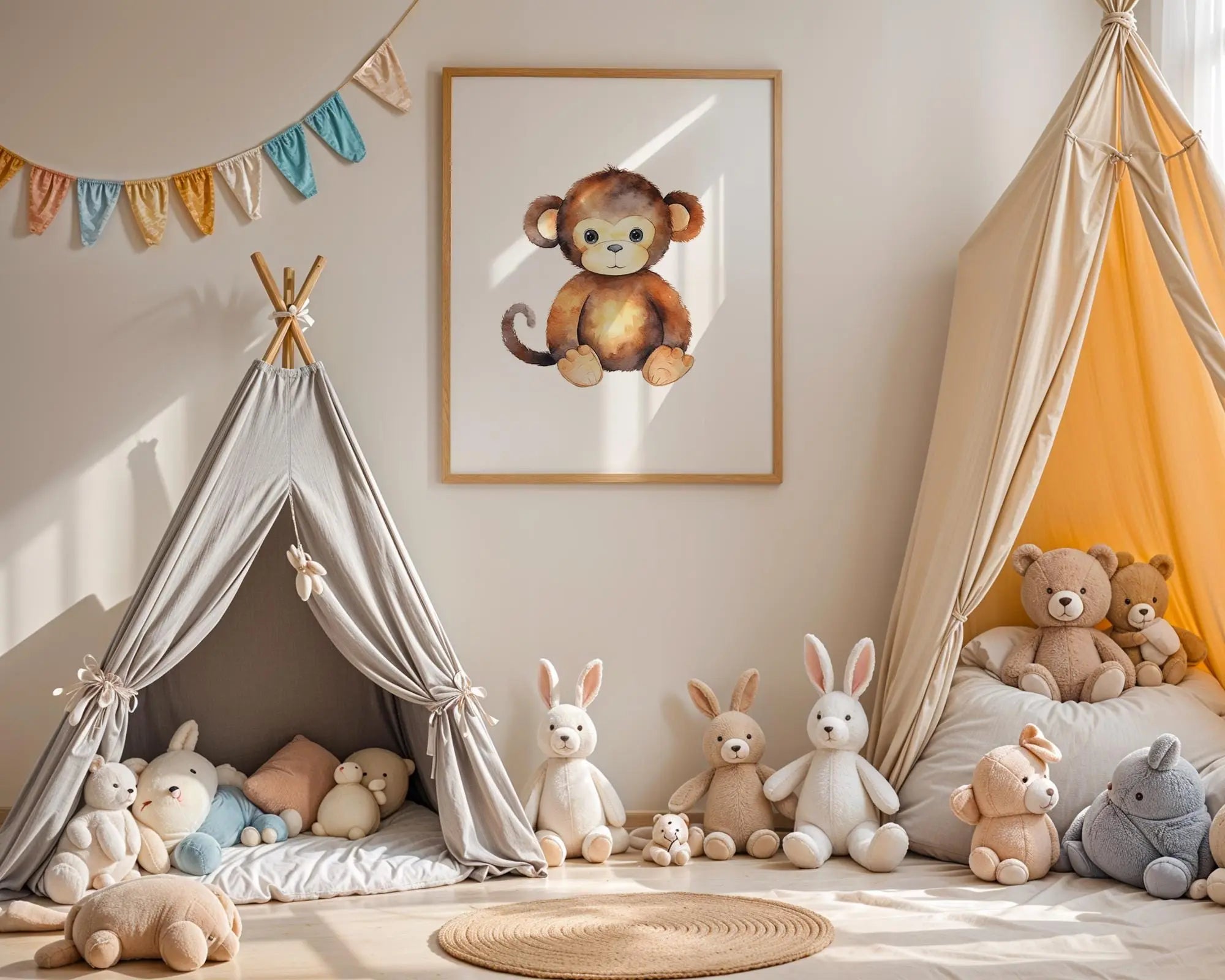 Playroom Ideas | Baby Monkey Nursery Wall Art | Jungle Animal Baby Print wall art print, modern home decor, unframed artwork by Nomad & Nest