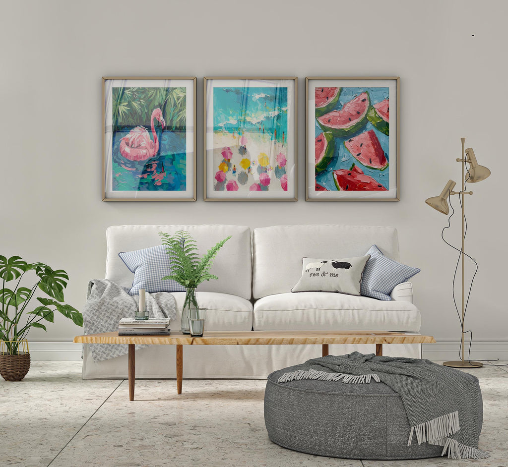 Colourful Prints | Summer Fruit & Flamingo Art Print Set | Mediterranean Wall Decor wall art print, modern home decor, unframed artwork by Nomad & Nest