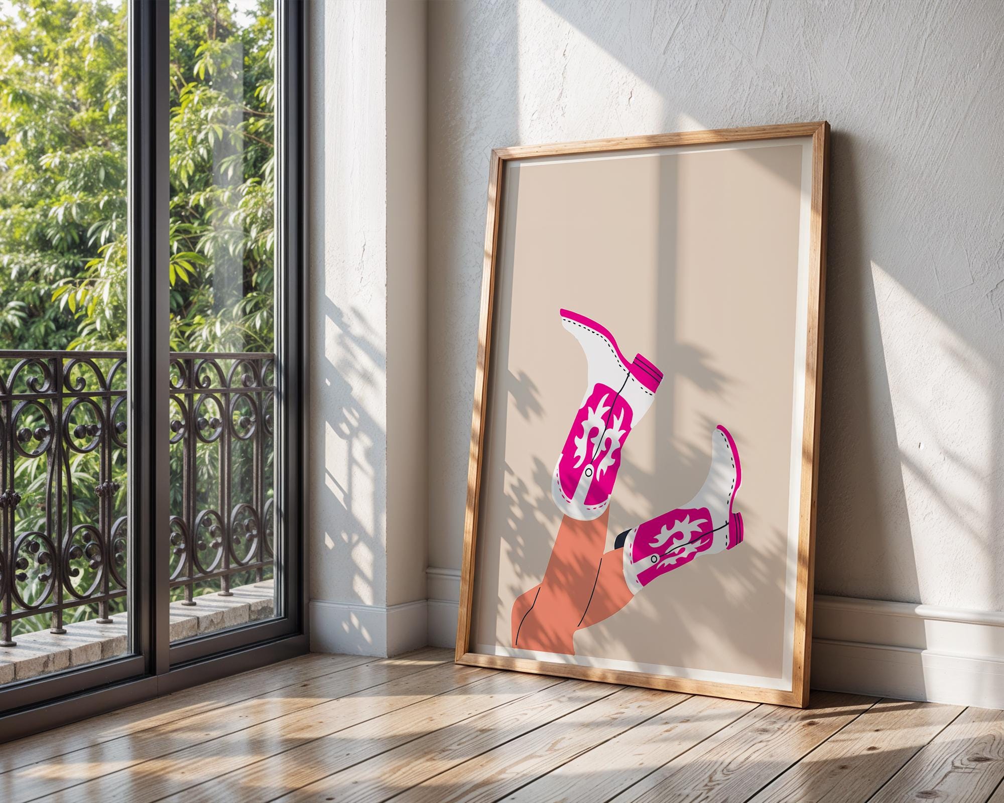 Pink Cowboy Boots Art Print | Retro Cowgirl Home Decor wall art print, modern home decor, unframed artwork by Nomad & Nest
