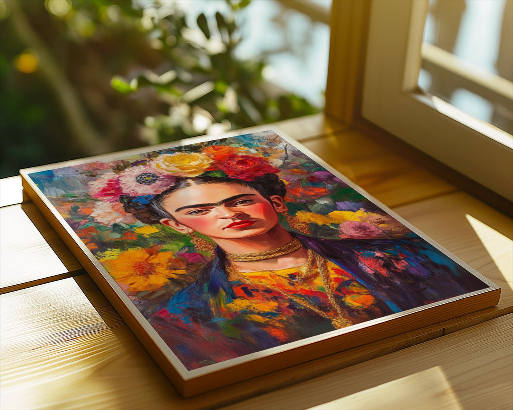 Frida Kahlo Portrait Print | Colourful Flower Crown, Eclectic Wall Art wall art print, modern home decor, unframed artwork by Nomad & Nest