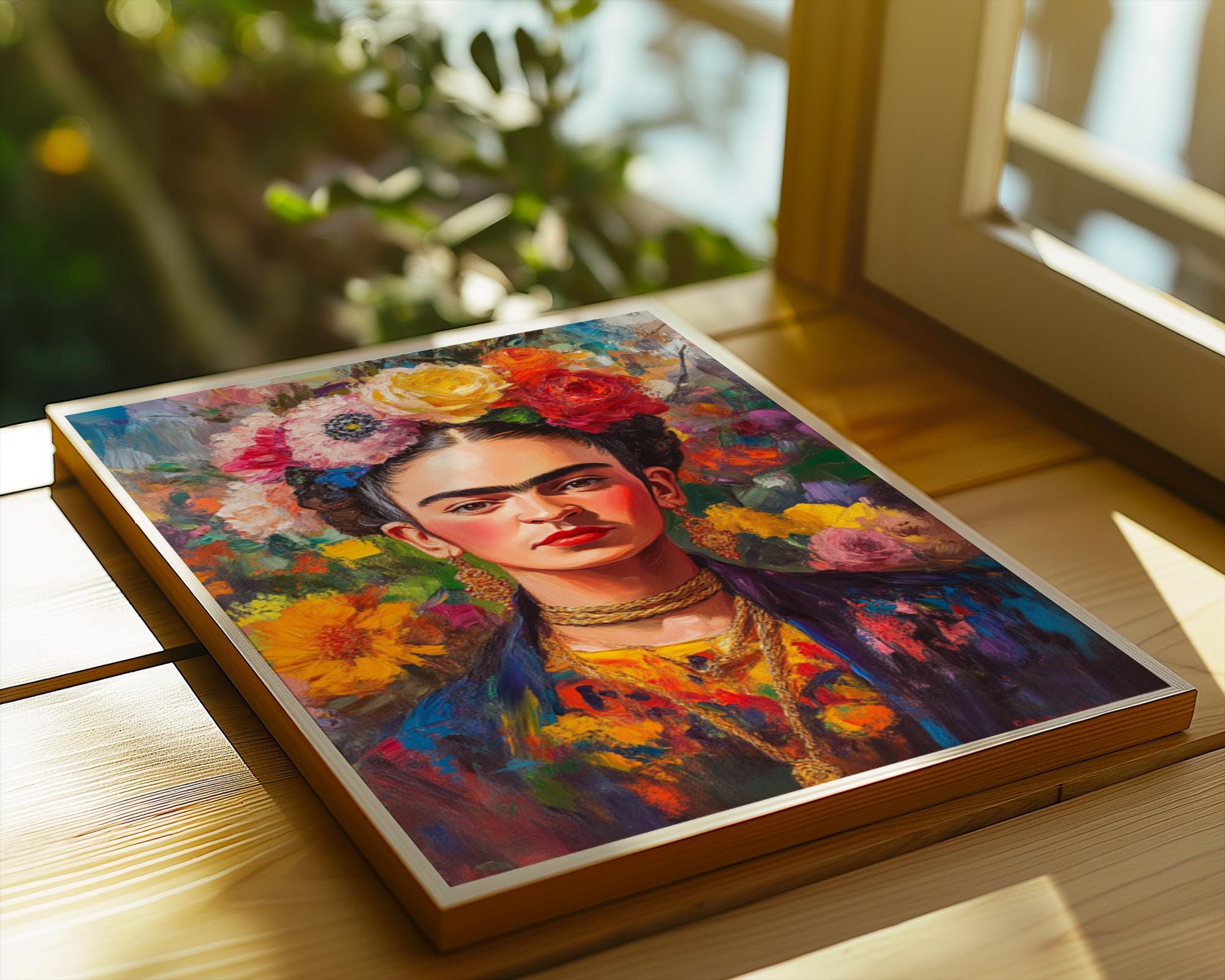 Frida Kahlo Portrait Print | Colourful Flower Crown, Eclectic Wall Art wall art print, modern home decor, unframed artwork by Nomad & Nest