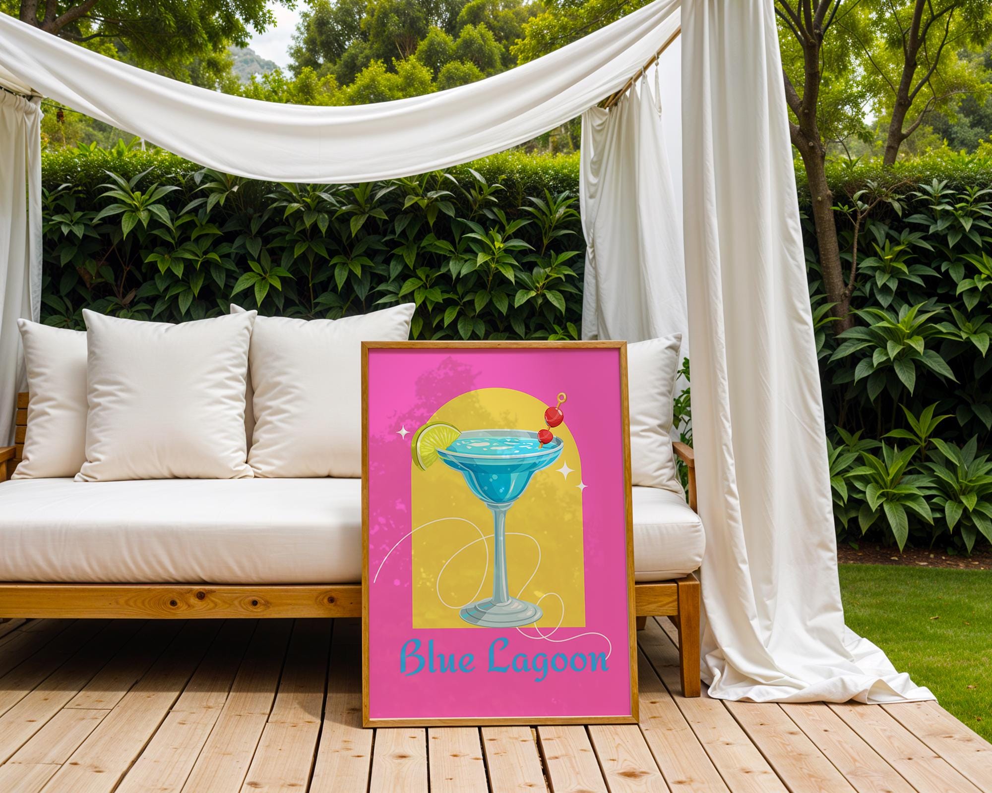 Retro Blue Lagoon Cocktail Print | Vibrant Bar Art wall art print, modern home decor, unframed artwork by Nomad & Nest