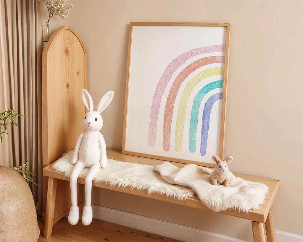 Playroom Ideas | Pastel Rainbow Nursery Wall Art | Boho Neutral Baby Print wall art print, modern home decor, unframed artwork by Nomad & Nest