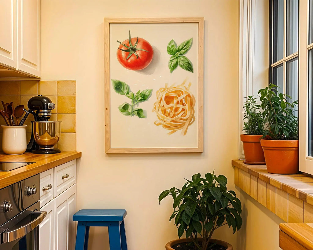 Tomato Basil Pasta Watercolor Print – Rustic Italian Kitchen Wall Art wall art print, modern home decor, unframed artwork by Nomad & Nest