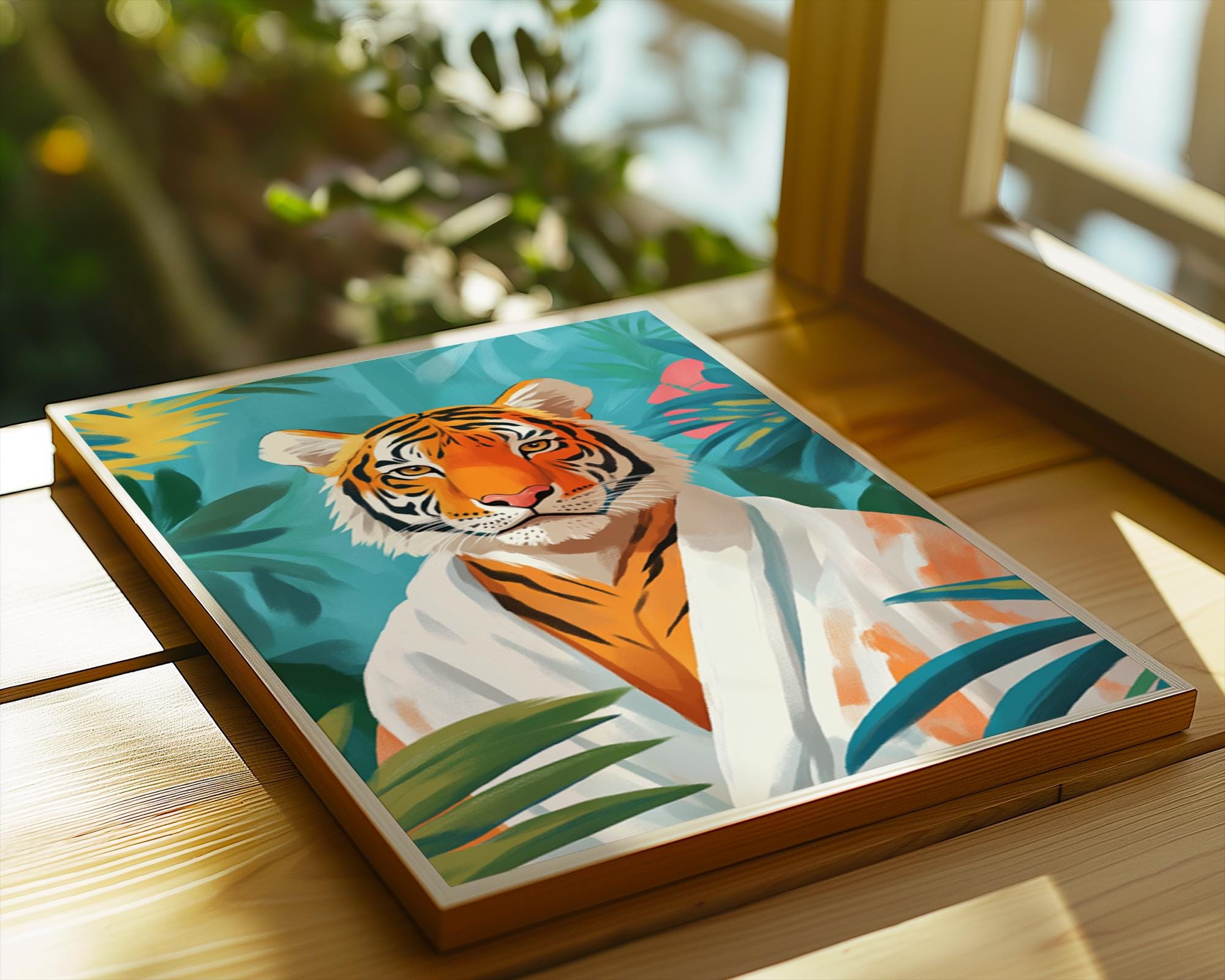 Tropical Tiger Print | Quirky Animal Robe Art wall art print, modern home decor, unframed artwork by Nomad & Nest