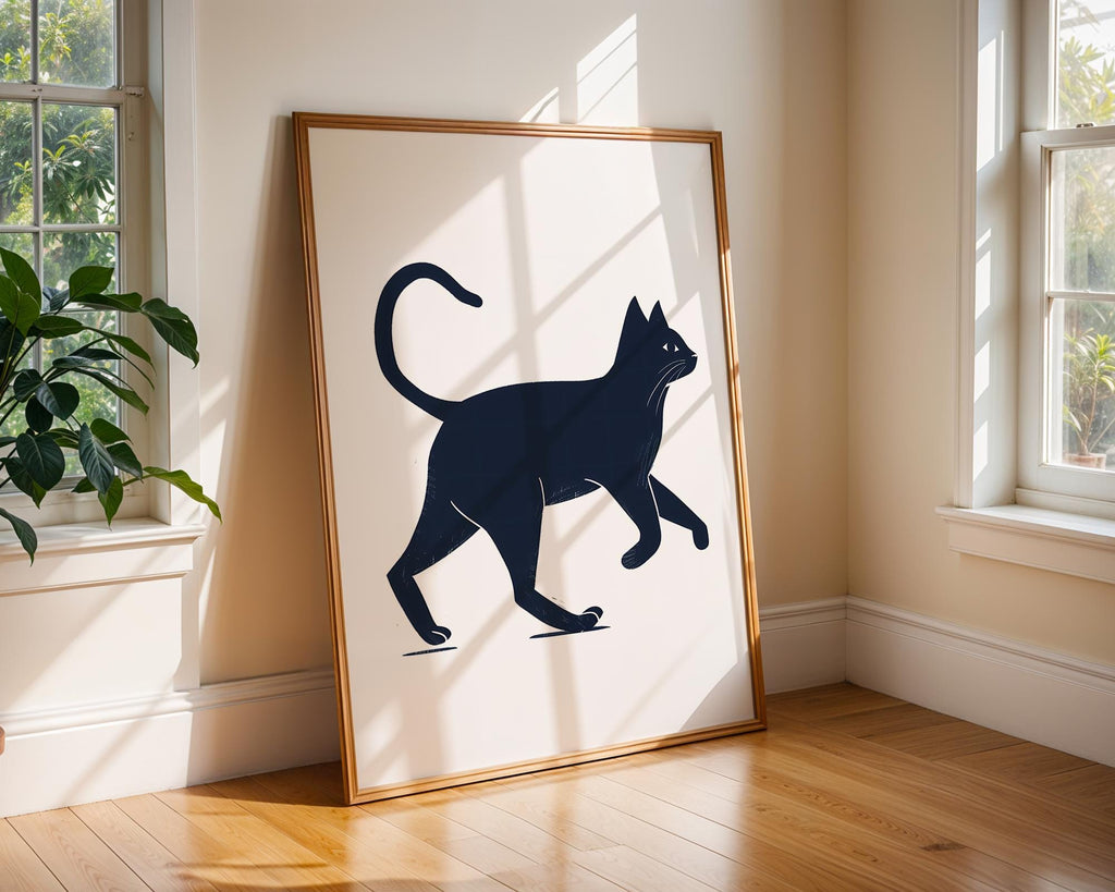 Stylish Black Cat Art Print, Minimalist Home Decor wall art print, modern home decor, unframed artwork by Nomad & Nest