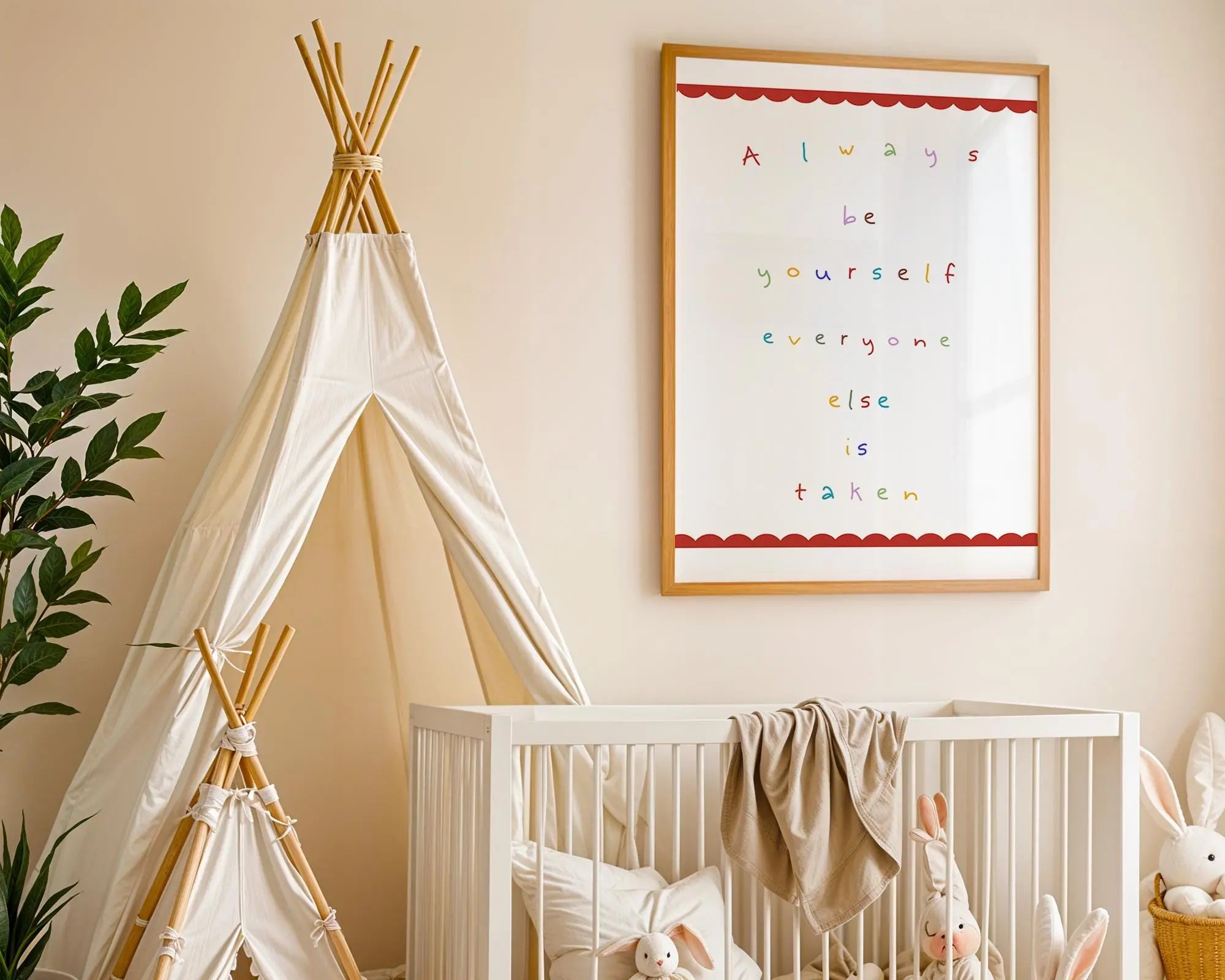 Playroom Ideas | Always Be Yourself Nursery Art | Colourful Typography Print wall art print, modern home decor, unframed artwork by Nomad & Nest