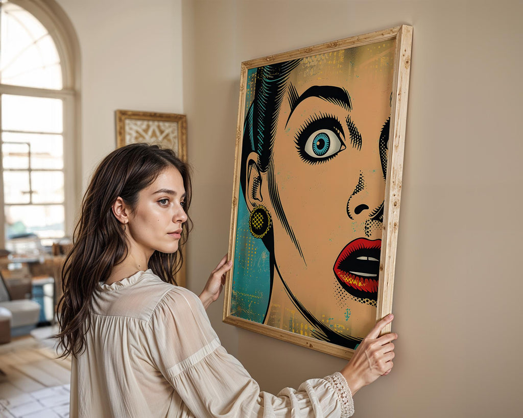 Modern Pop Art | Shocked Woman  Print | Retro Comic Book Poster wall art print, modern home decor, unframed artwork by Nomad & Nest