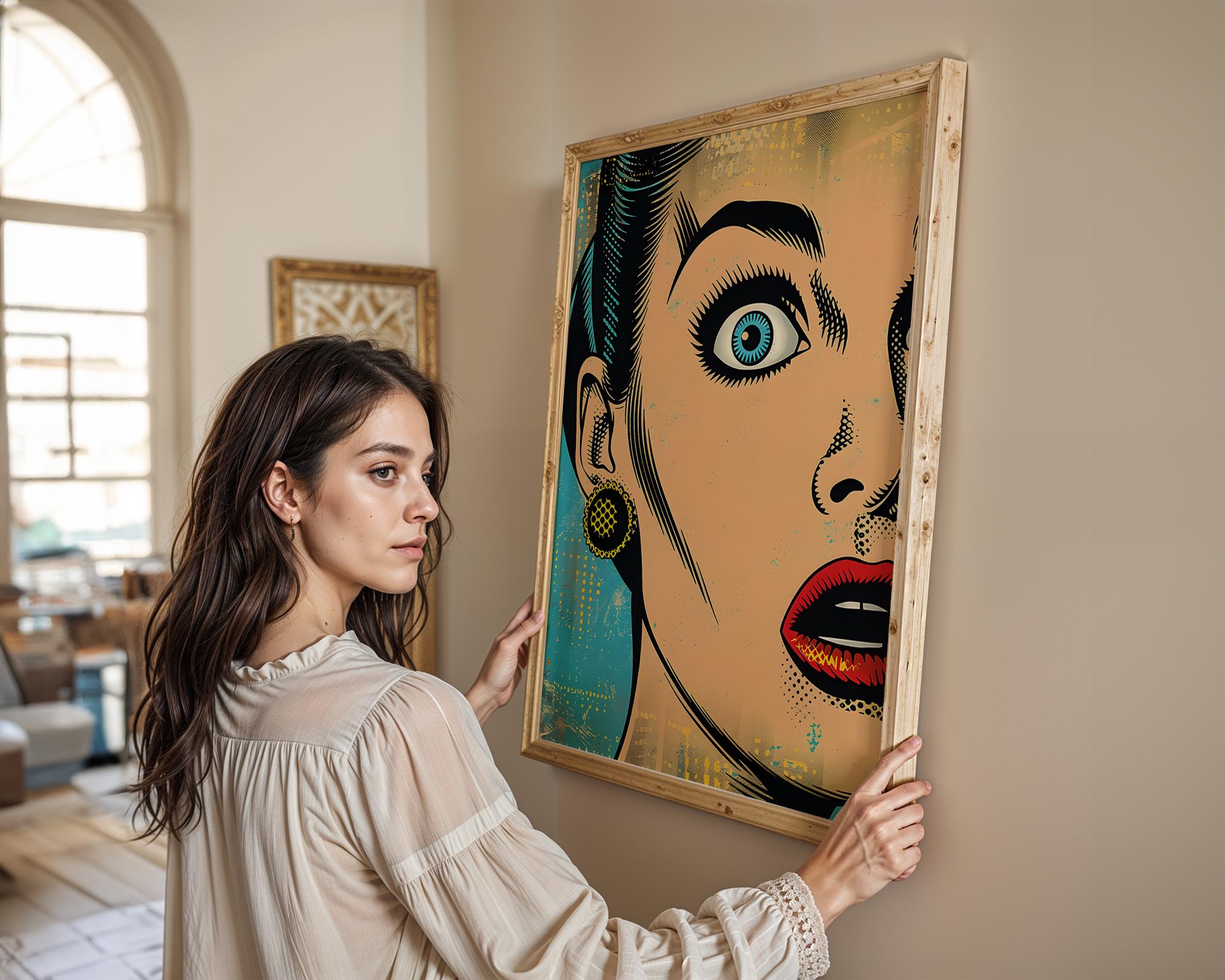 Modern Pop Art | Shocked Woman  Print | Retro Comic Book Poster wall art print, modern home decor, unframed artwork by Nomad & Nest