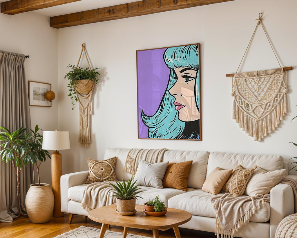 Modern Pop Art | Woman Print | Retro Graffiti Style, Blue Hair wall art print, modern home decor, unframed artwork by Nomad & Nest