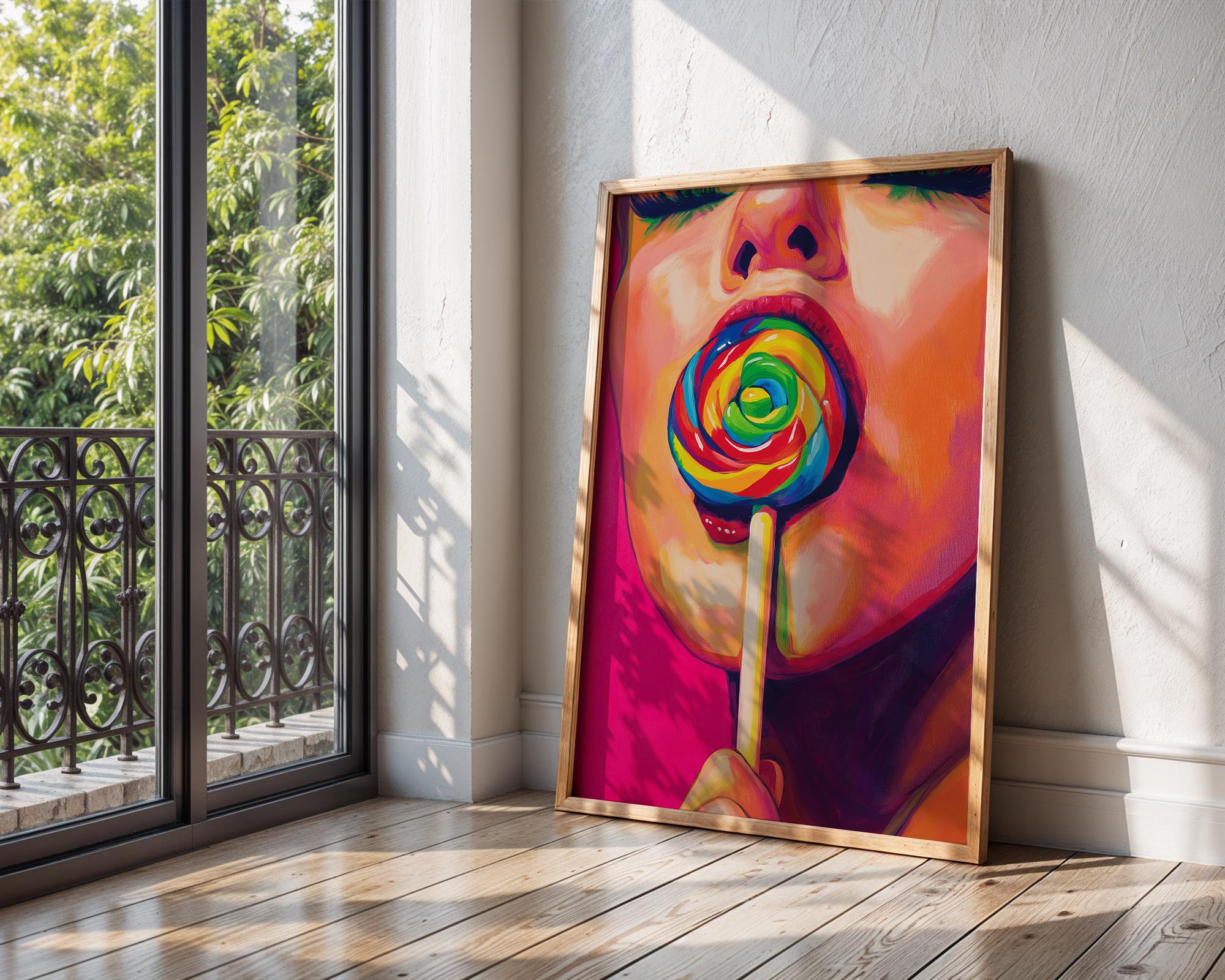Pop Art Woman Lollipop Print | Rainbow Candy Wall Art wall art print, modern home decor, unframed artwork by Nomad & Nest
