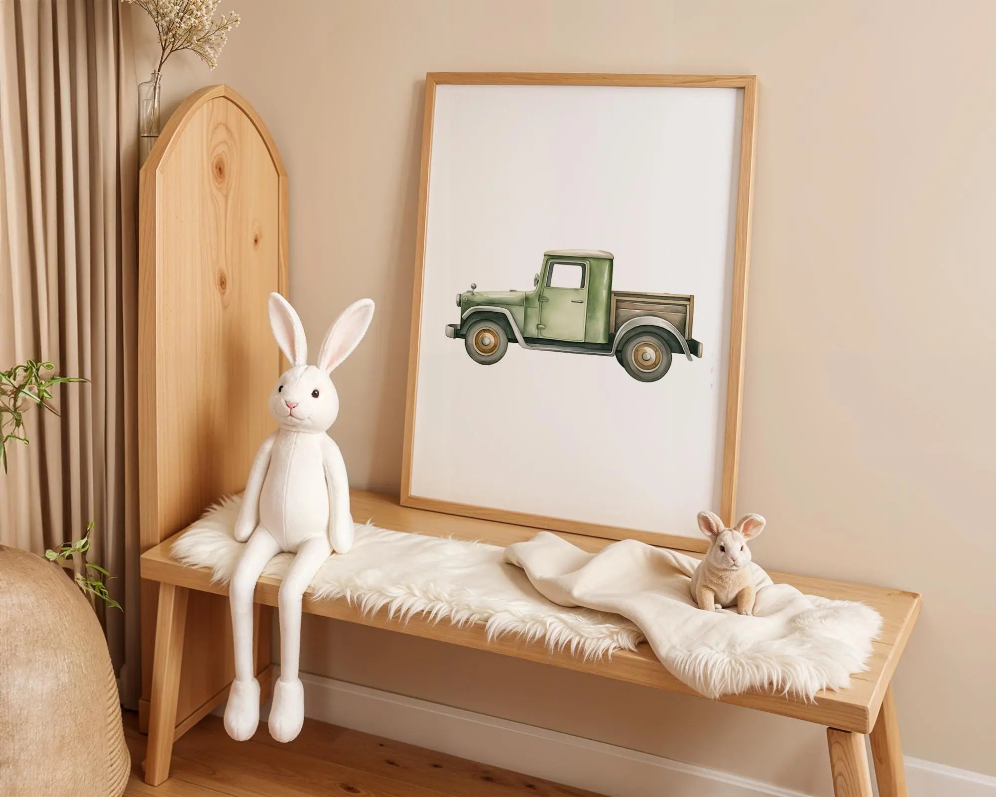 Playroom Ideas | Vintage Green Truck Nursery Wall Art Classic Vehicle Print wall art print, modern home decor, unframed artwork by Nomad & Nest