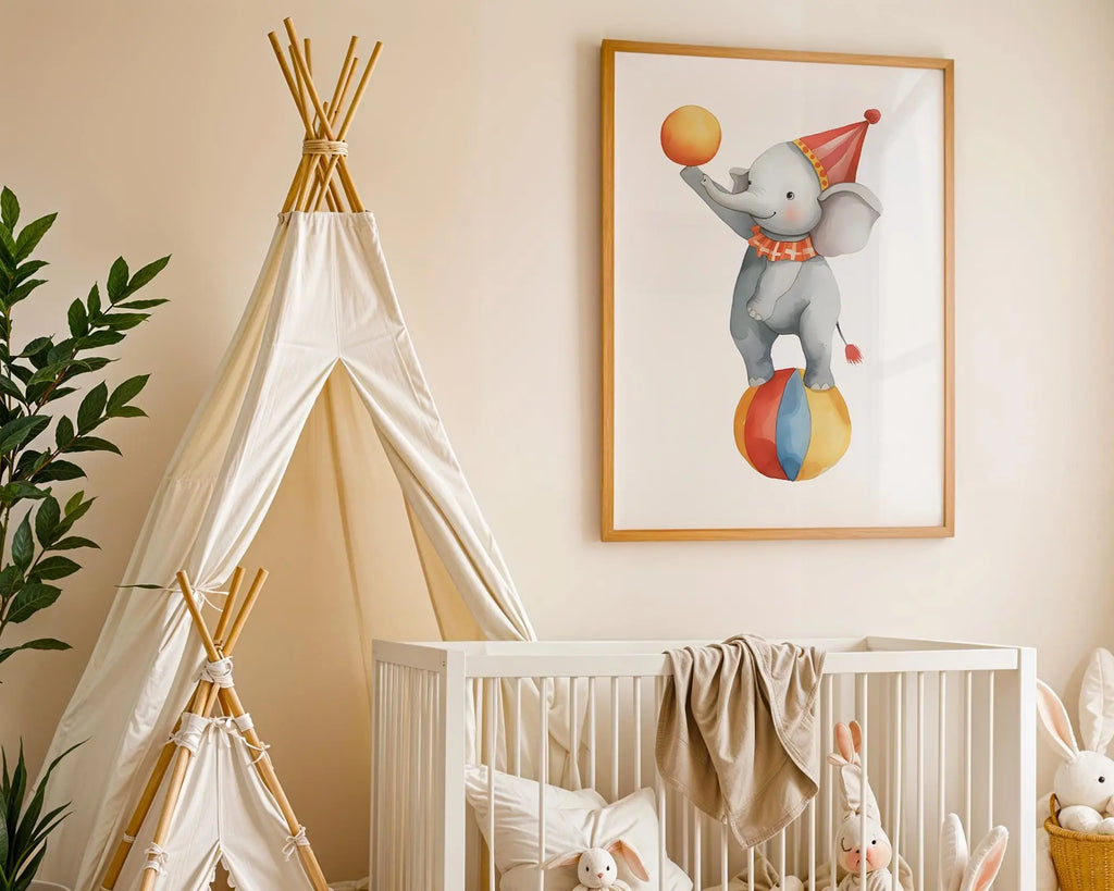 Playroom Ideas | Circus Elephant Nursery Wall Art | Vintage Animal Illustration wall art print, modern home decor, unframed artwork by Nomad & Nest