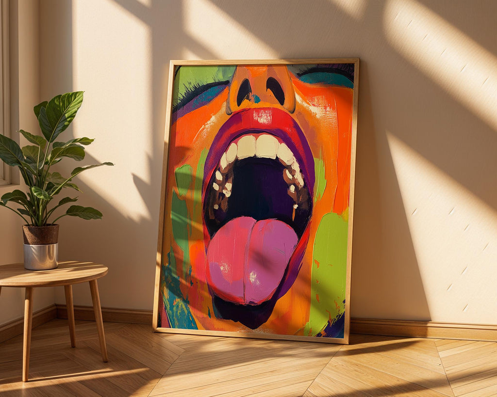 Mouth Pop Art Print | Neon Tongue Canvas Poster wall art print, modern home decor, unframed artwork by Nomad & Nest