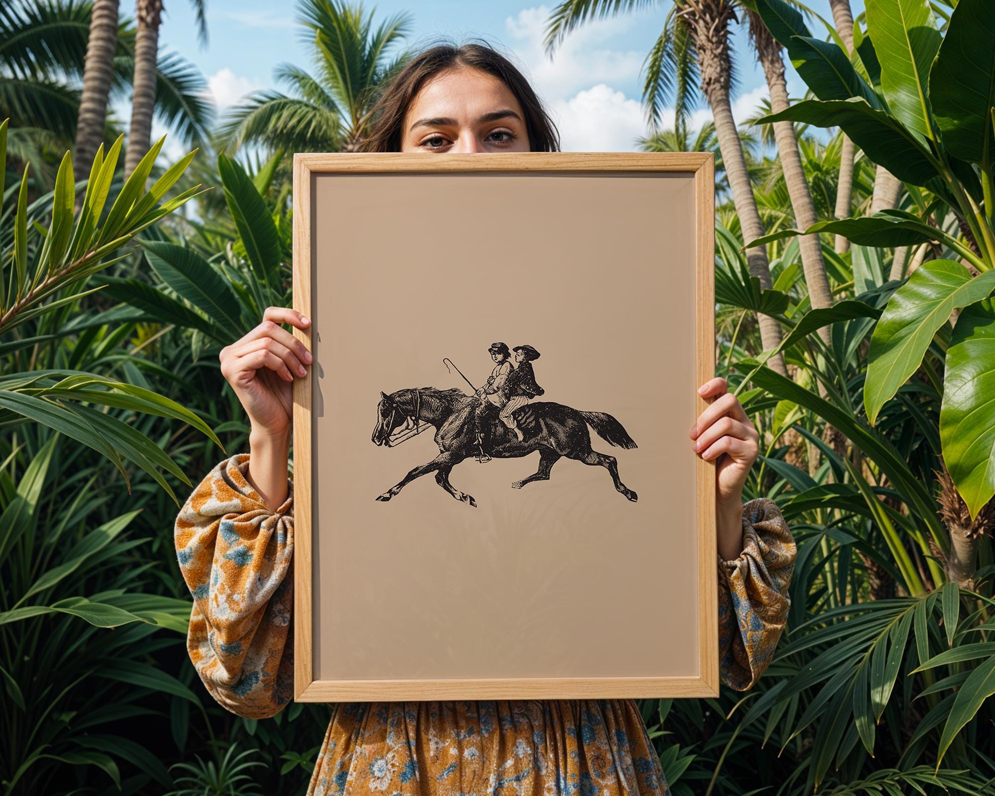 Vintage Equestrian Print | Sepia Tone Horse Riding Poster wall art print, modern home decor, unframed artwork by Nomad & Nest
